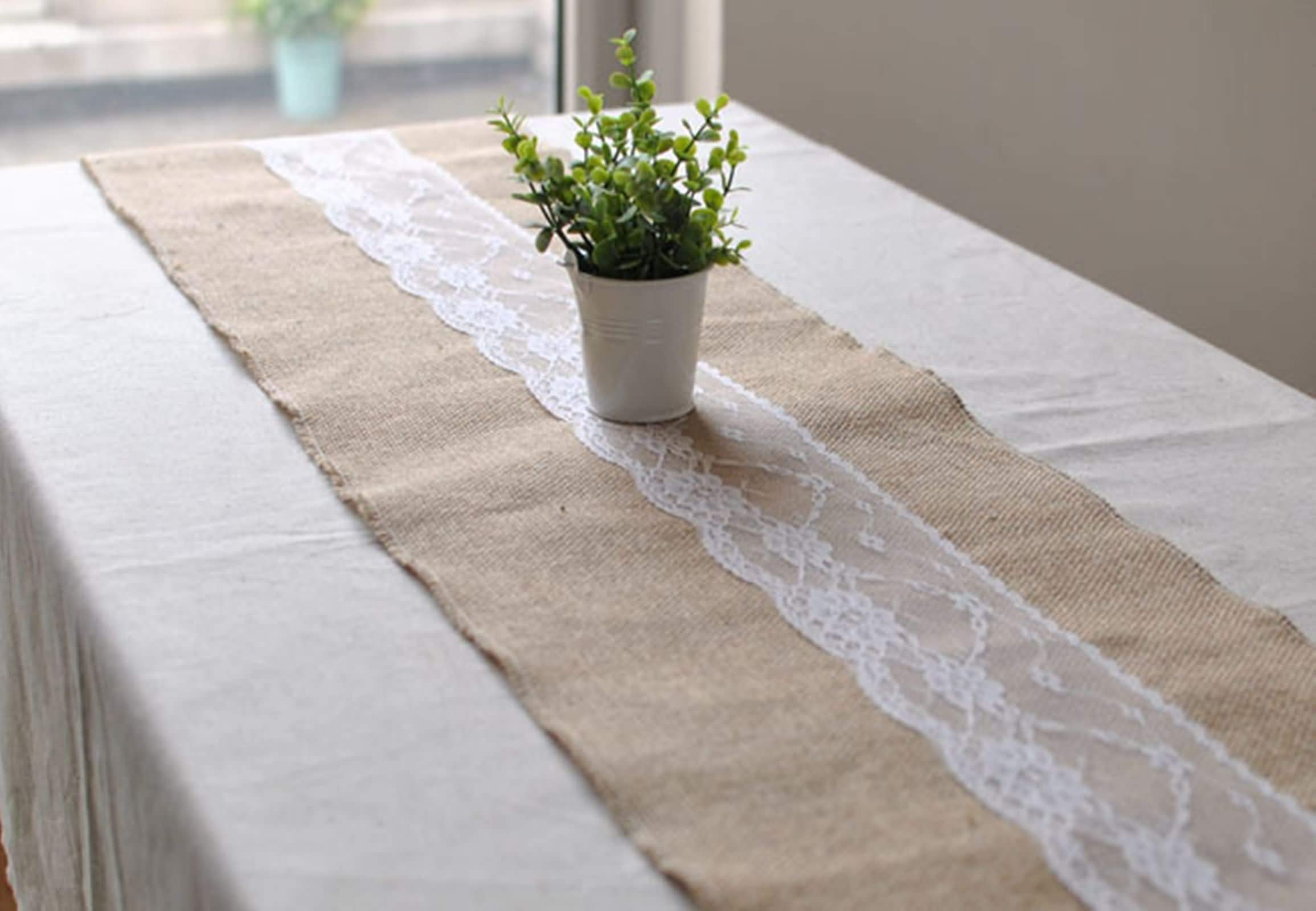 Tischdecken Sticken Kreuzstich, Khaki Weiß Tischläufer Klein Einfache Volltonfarbe Tischläufer Linen 30x220CM