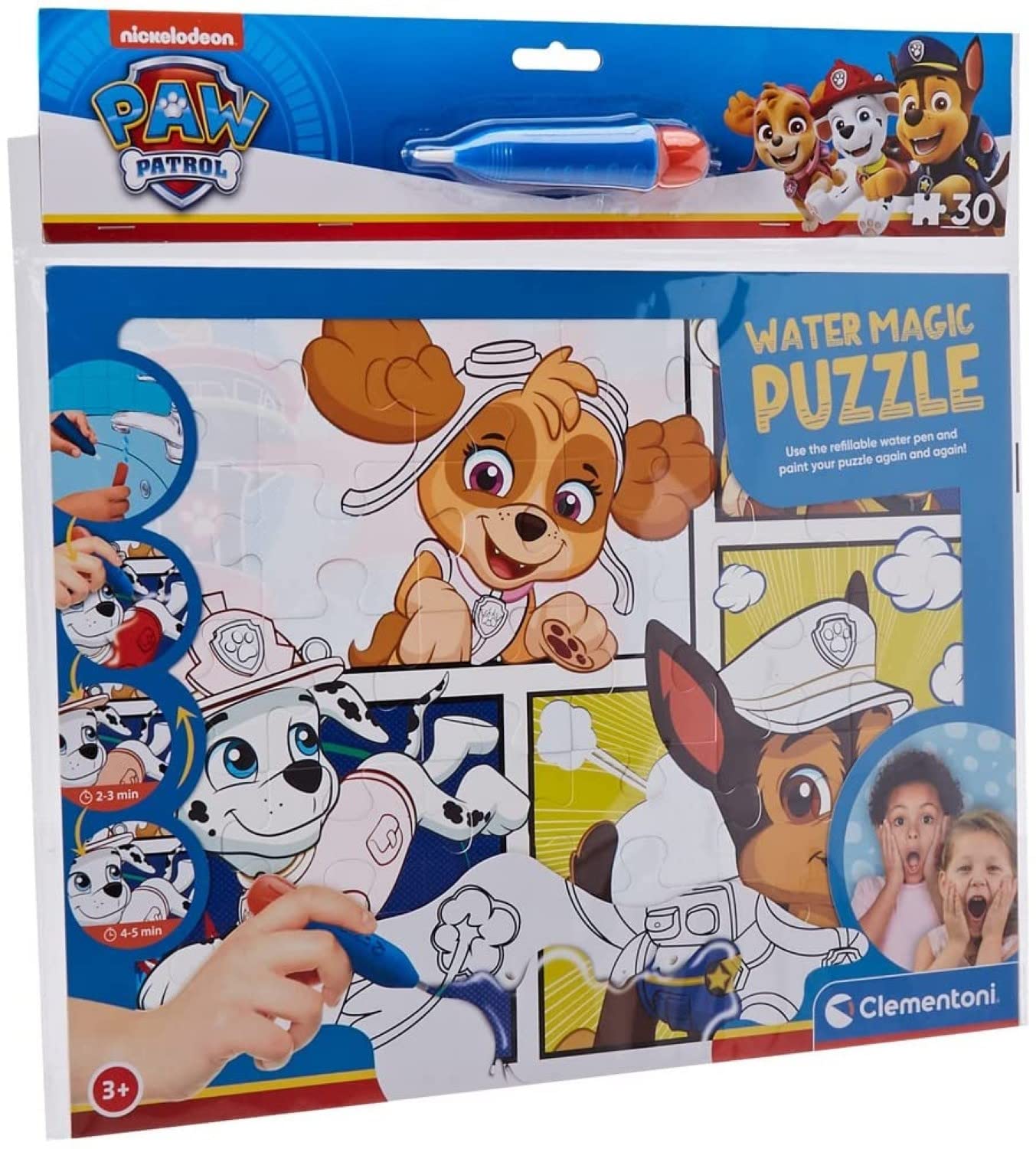Clementoni - Puzzle Infantil 30 Piezas Paw Patrol, Water Reveal, Puzzle para Pintar con Agua Patrulla Canina, a Partir de 3 años (22710)