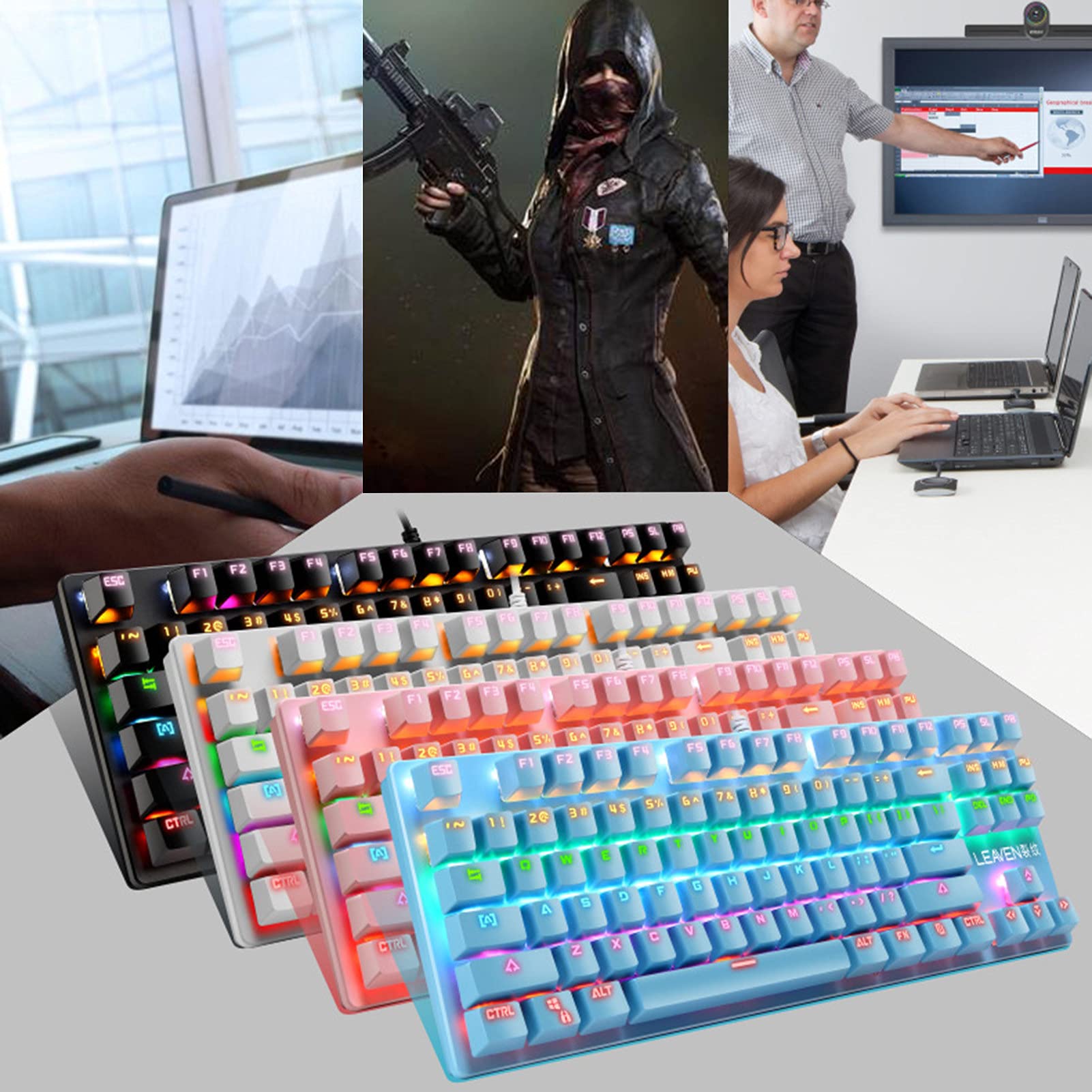 ADITAM Adattatore K550 87 Tasti USB cablatoRetroilluminazione Blu Switch Gaming Tastiera Meccanica Periferiche per Computer Double The Comfort