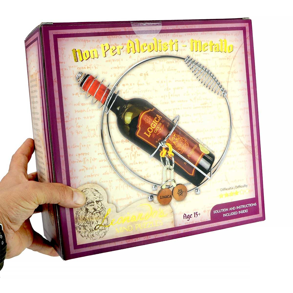 Logica Jeux Art. Non pour Alcooliques Métalliques - Casse-tête Porte-Bouteille en Métal - Difficulté 4/6 Extrême - Collection Leonardo da Vinci