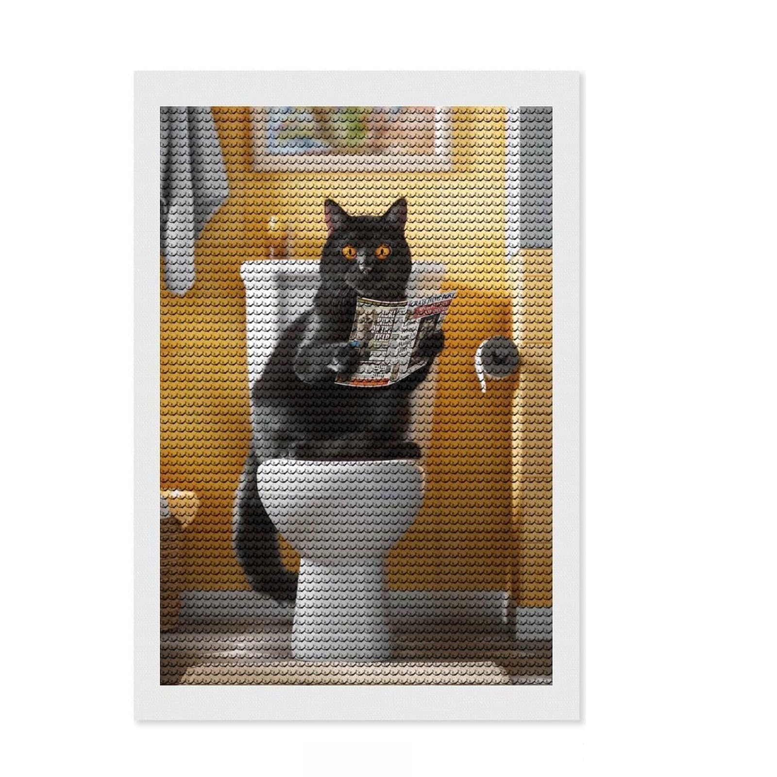 Junmoney Black Cat on The Toilet Diamond Painting Canvas Set 8"x12", Nice Detail and Sparkle, Mindful Craft Activity, Boho Decor, Christmas Gift