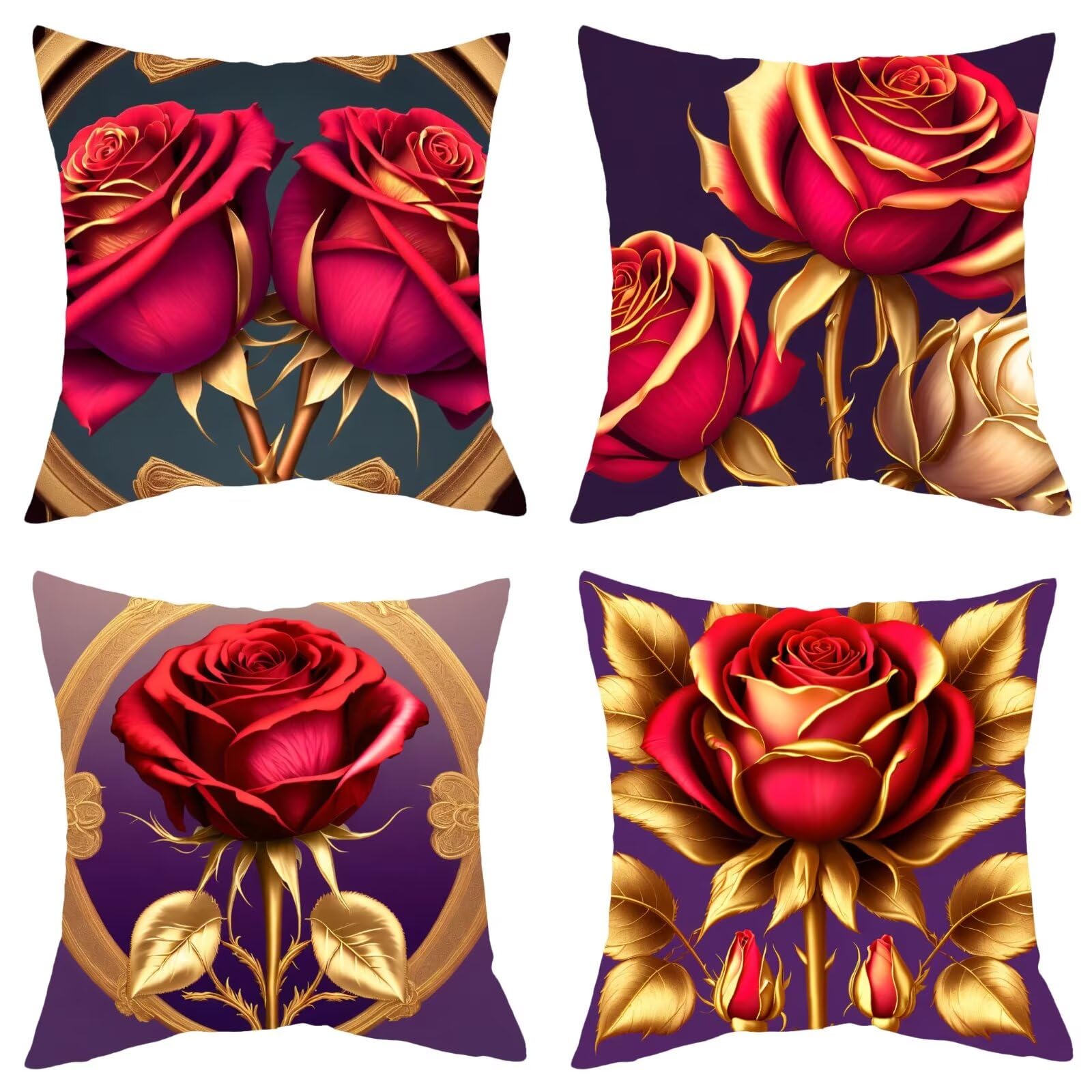 Housse de coussin fleurs roses rouges lot de 4 taies pour decoration chambre