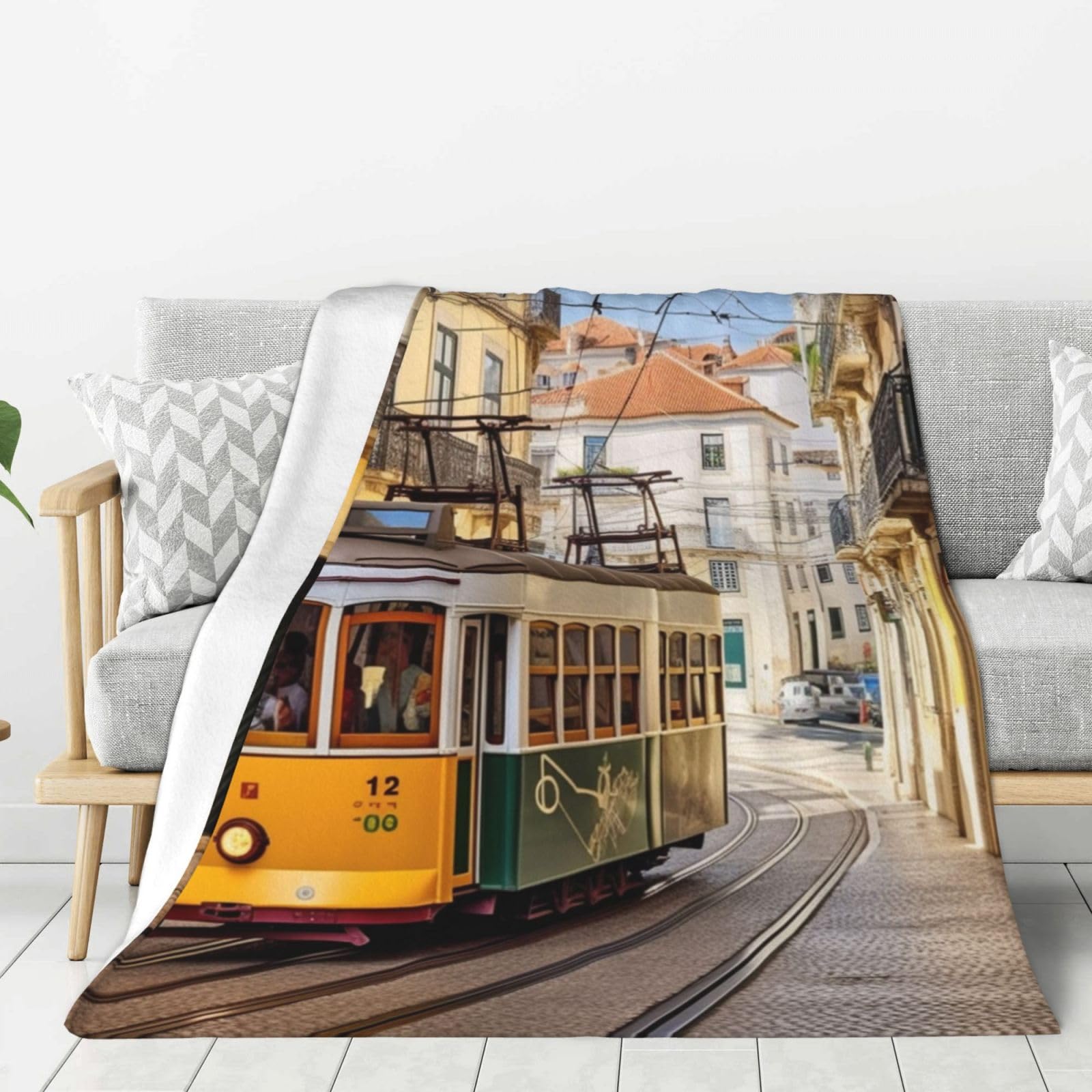 Couverture en flanelle tramway Lisbonne 203x152 cm jeté de canapé polaire