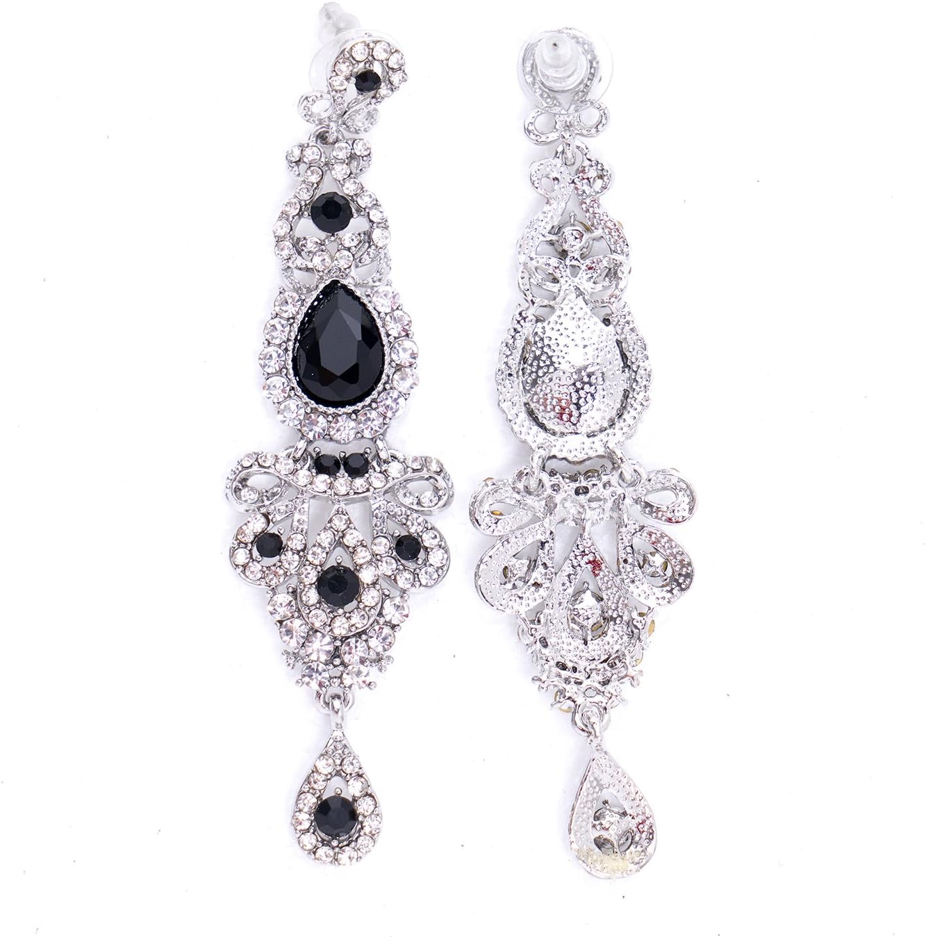 qnprt 1920s 30s Art Deco Earrings, Austrian Crystal Bridal Long Dangle Style,Gatsby Flapper Jewelry Costume Accessories,Silver