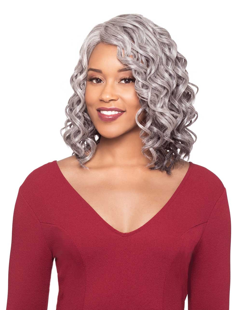 Lisa Wig Color 1 Black - Foxy Silver Wigs 12" Long Loose Curly Hand Stitched Synthetic African American Lightweight Average Cap