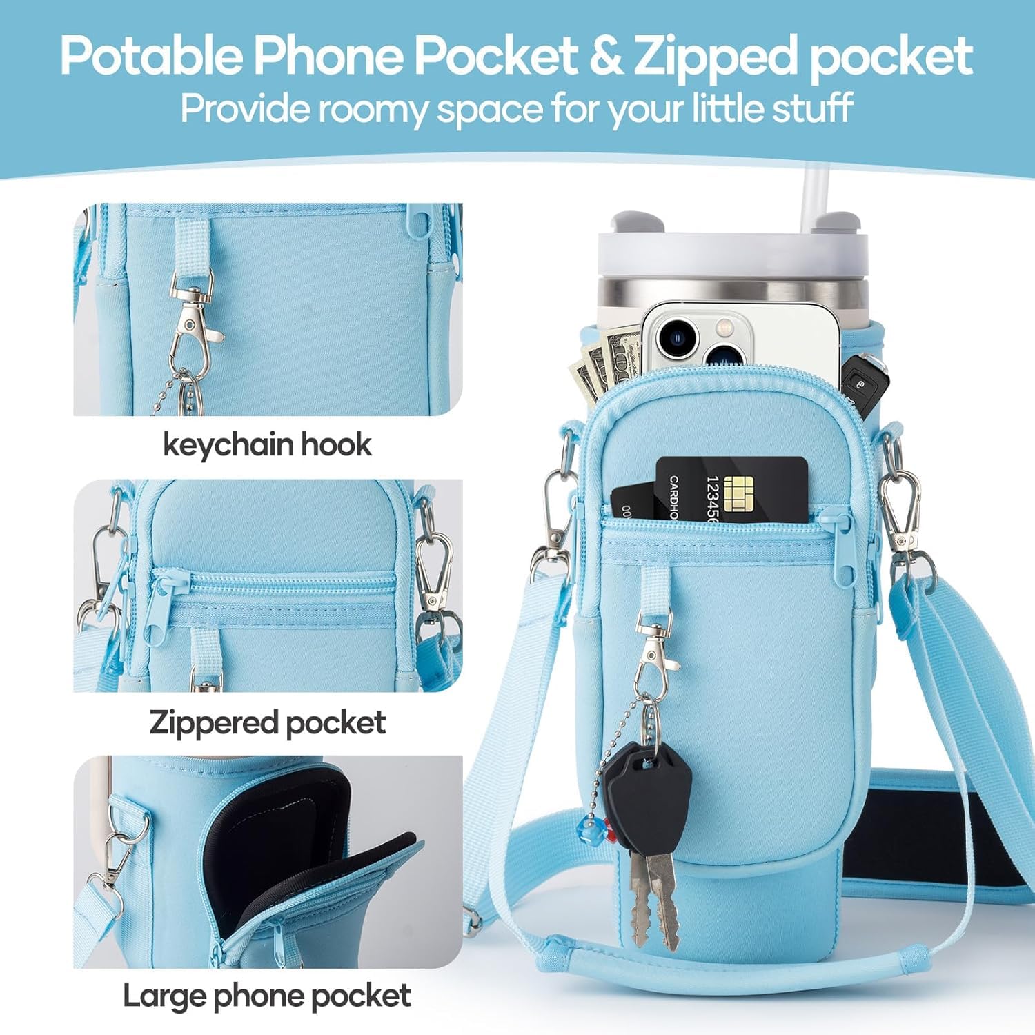 Sac De Transport Pour Stanley Cup 1.2L - Néoprène, Poche Téléphone, Bandoulière Réglable - Randonnée, Voyage