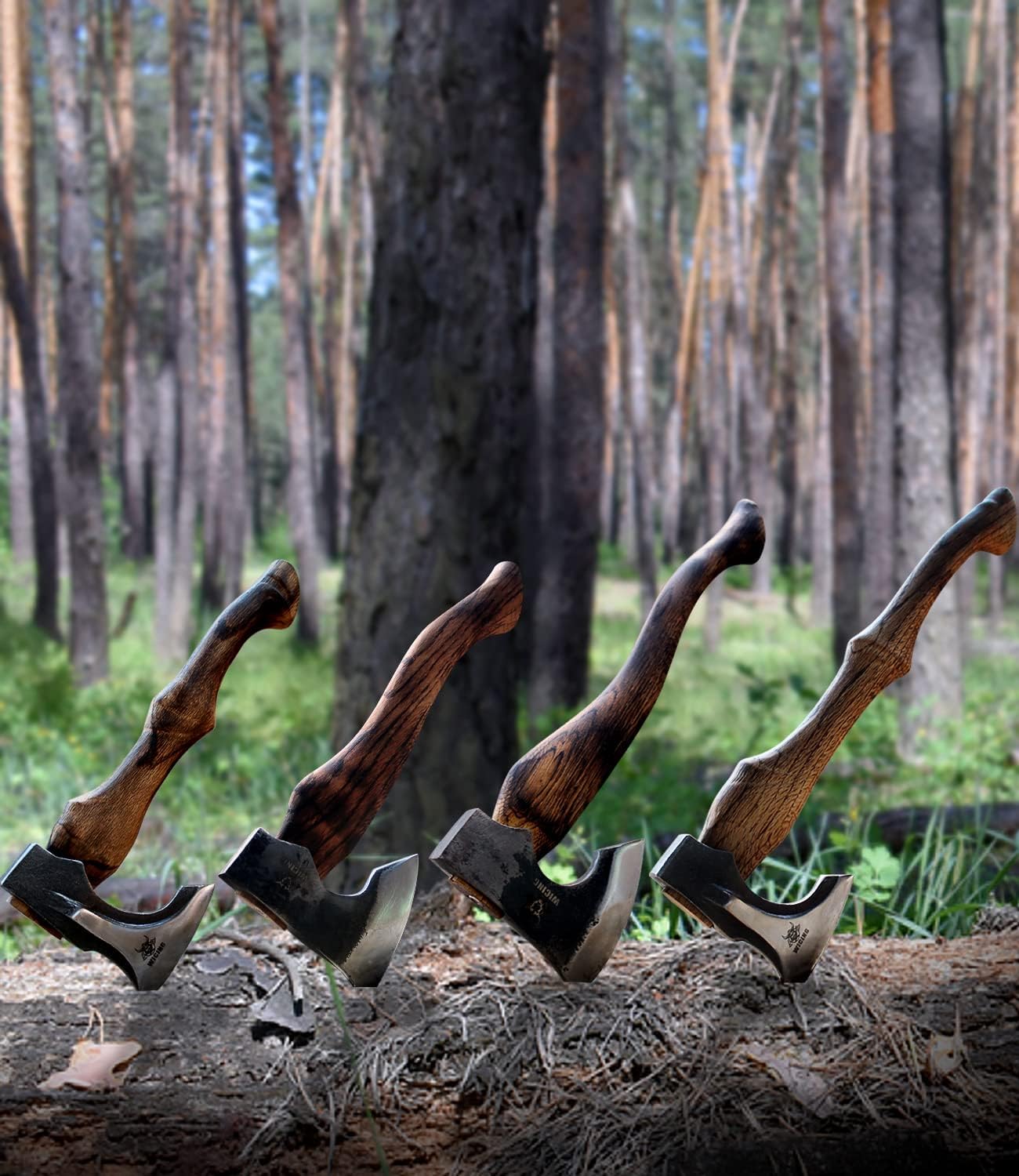 Camping Axe - 21 inches Chopping Axe for Wood Splitting and Kindling, 1055 High Carbon Steel and Beech Wooden Handle, with Leather Sheath - Head 1.5 lbs