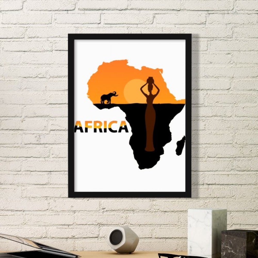 Carte de l'Afrique Cadre Photo avec Éléphant de la Savane Tableau Noir Small