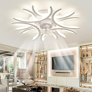 Modern 75cm Ceiling Fan with Dimmable LED Lights Reversible 6-Speed for Bedroom & Living Room Stylish Chlier Design Kitchen Lounge. (75cm White)