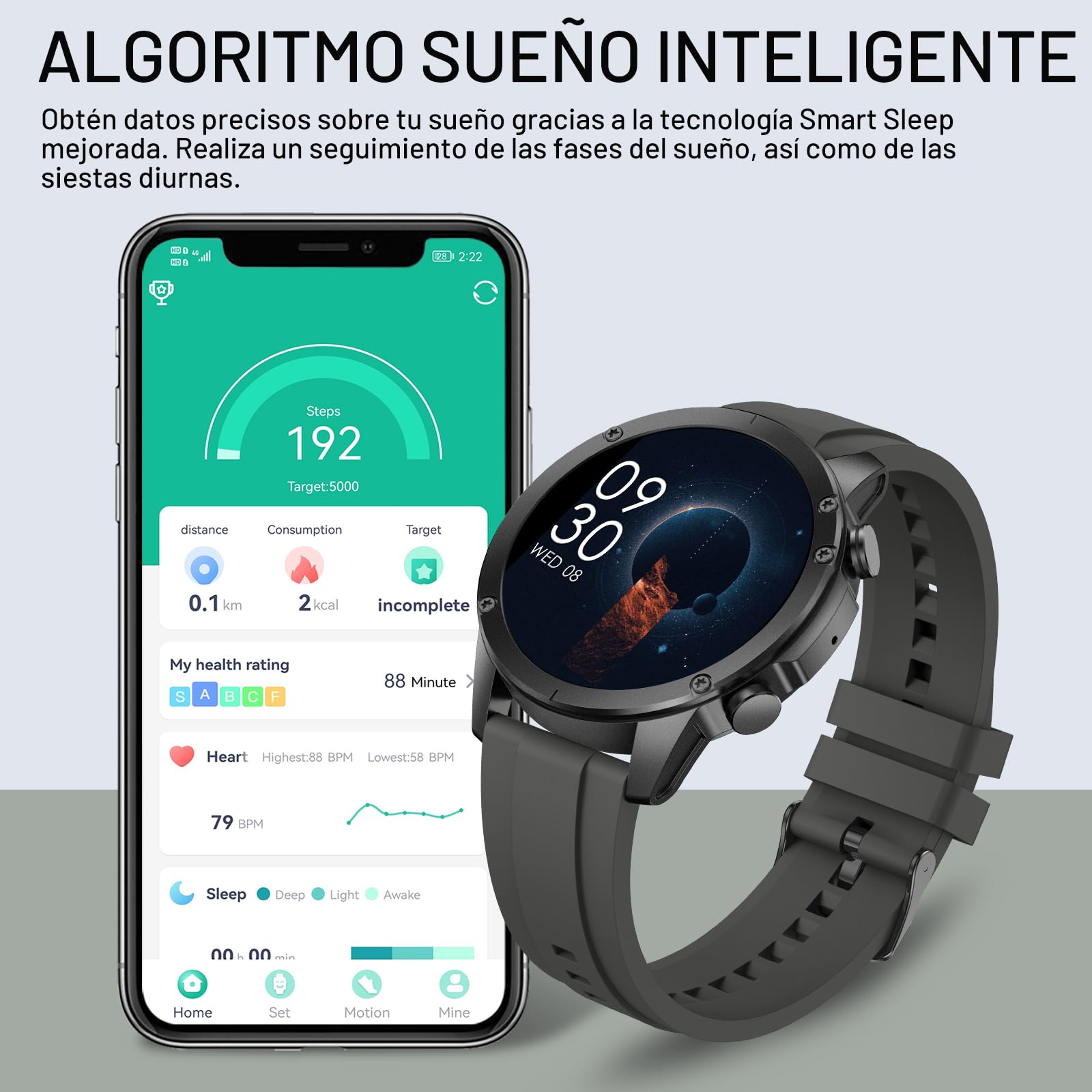 Reloj Inteligente Hombre, 1.85" AMOLED Smartwatch con Llamadas Bluetooth, 120 Modos Deportivos Smart Watch con SpO2/Pulsómetro/Monitor de Sueño/Podómetro, Impermeable IP68 Smart Watch Para Android iOS