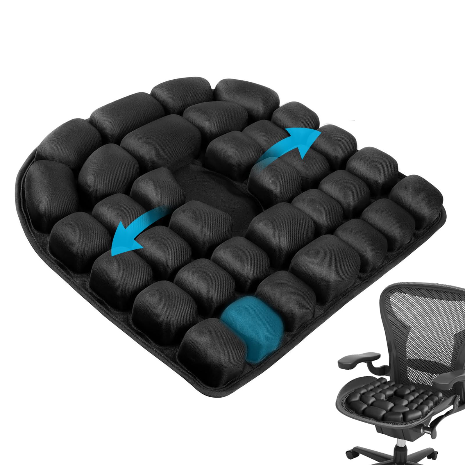 Cuscino Antidecubito, Cuscino per Sedia a Rotelle Gonfiabile con Celle d'Aria 3D per Sollievo da Pressione e Dolore, per Ufficio, Auto, Poltrona, Viaggio (45x40cm, Nero)