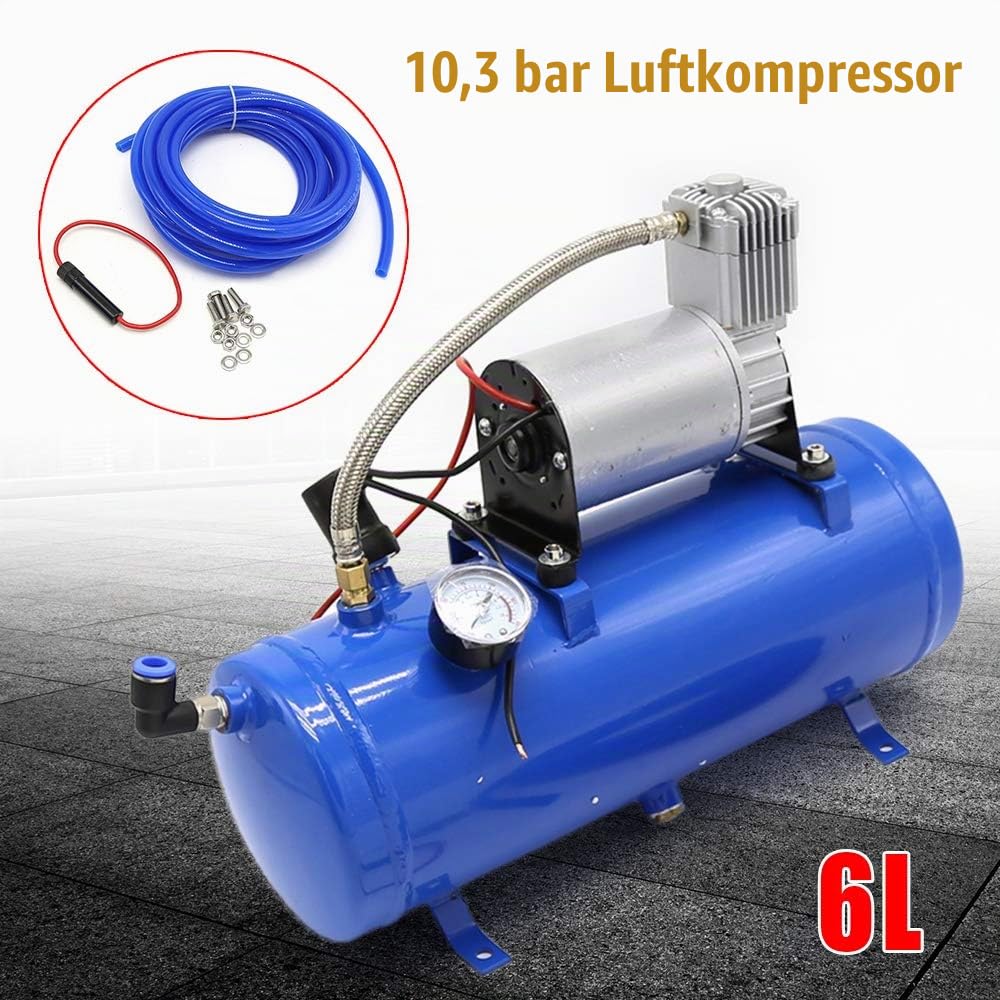 Kompressor 6L 12V 150 Psi Luftkompressor Tankinhalt Compressor Flüsterkompressor Druckluftkompressor für Fahrzeugreifen, Bälle, Boote Komplettes Zubehör Automatischer Schalter