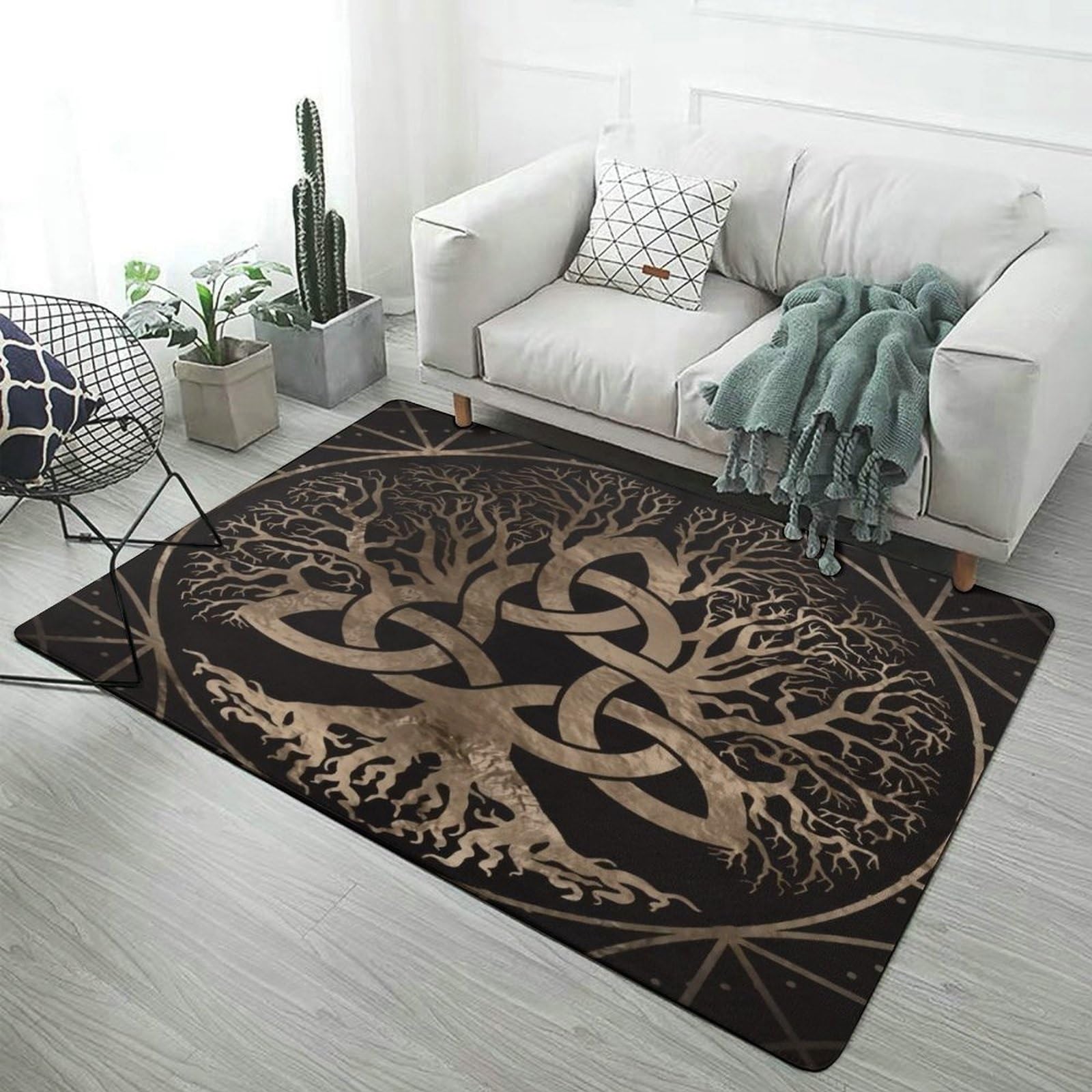 Tapis viking Tree of Life rectangulaire en polaire corail pour salon style9