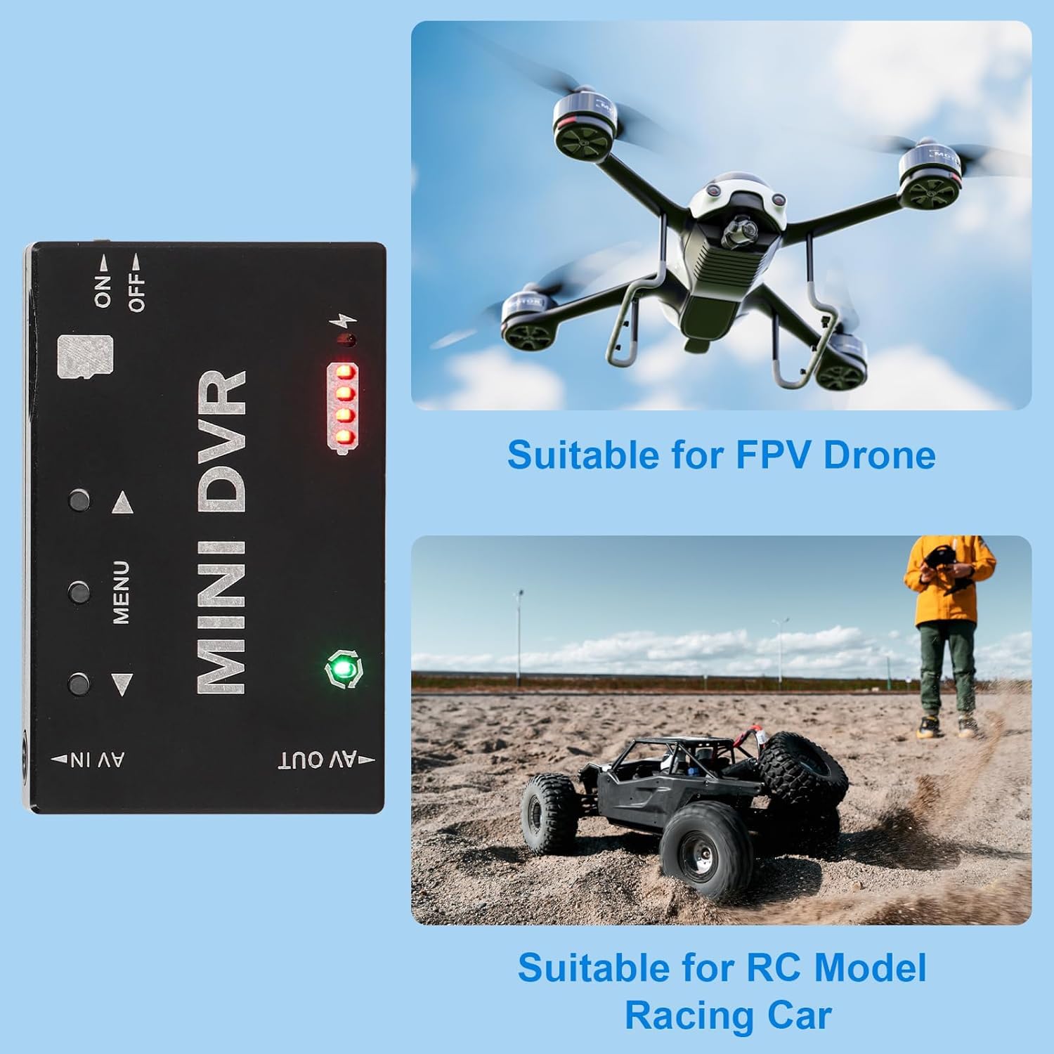 Qcwwy Mini Registrador DVR con NTSC PAL Switchable 32GB Soporte 11 Menú del Idioma FPV Drone RC Modelo Mini FPV Módulo DVR Modelos de Grabadora de Video Digital Juguetes