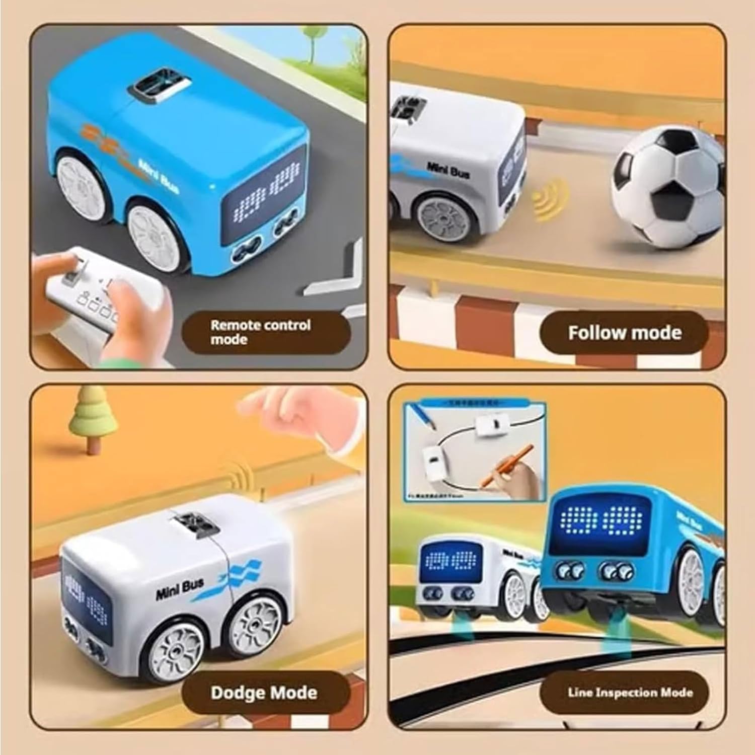 GUSHE Magic Mini Bus Spielzeug, RC-gesteuert mit Auto-Ausdrücken und 4 Spielmodi, Intelligentes Ferngesteuertes Auto mit Sensor, Automatische Vermeidung Patrouille Linie Fahren Spielzeug Auto (Weiß)