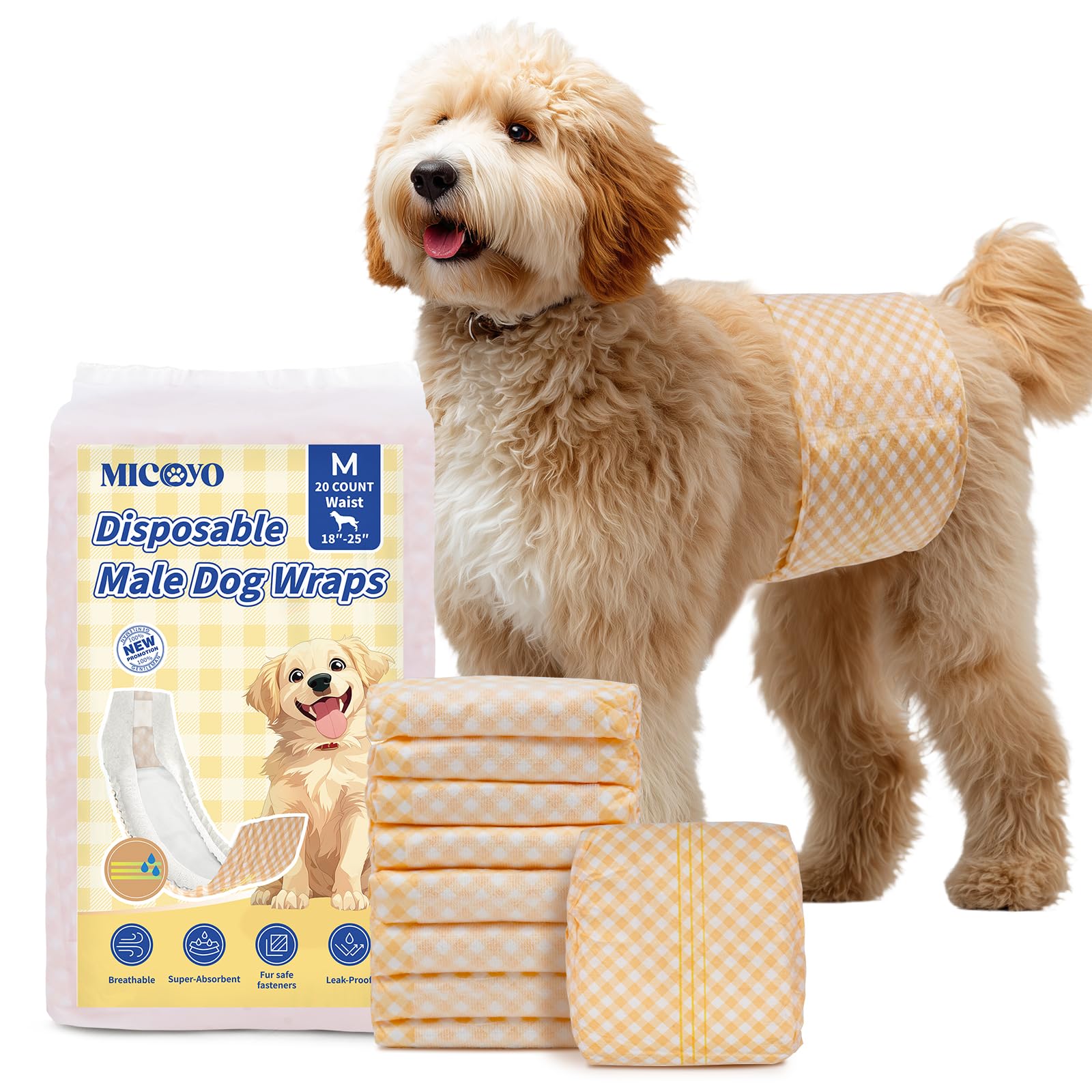 Couches jetables pour chien mâle MICOOYO M avec indicateur humidité x50