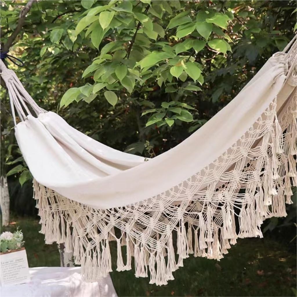 Hammock Outdoor Hammock Single Double Camping Hanging Tree Outdoor Indoor Thick Canvas Leisure Homestay Decoration Hammocks for Outside(A)