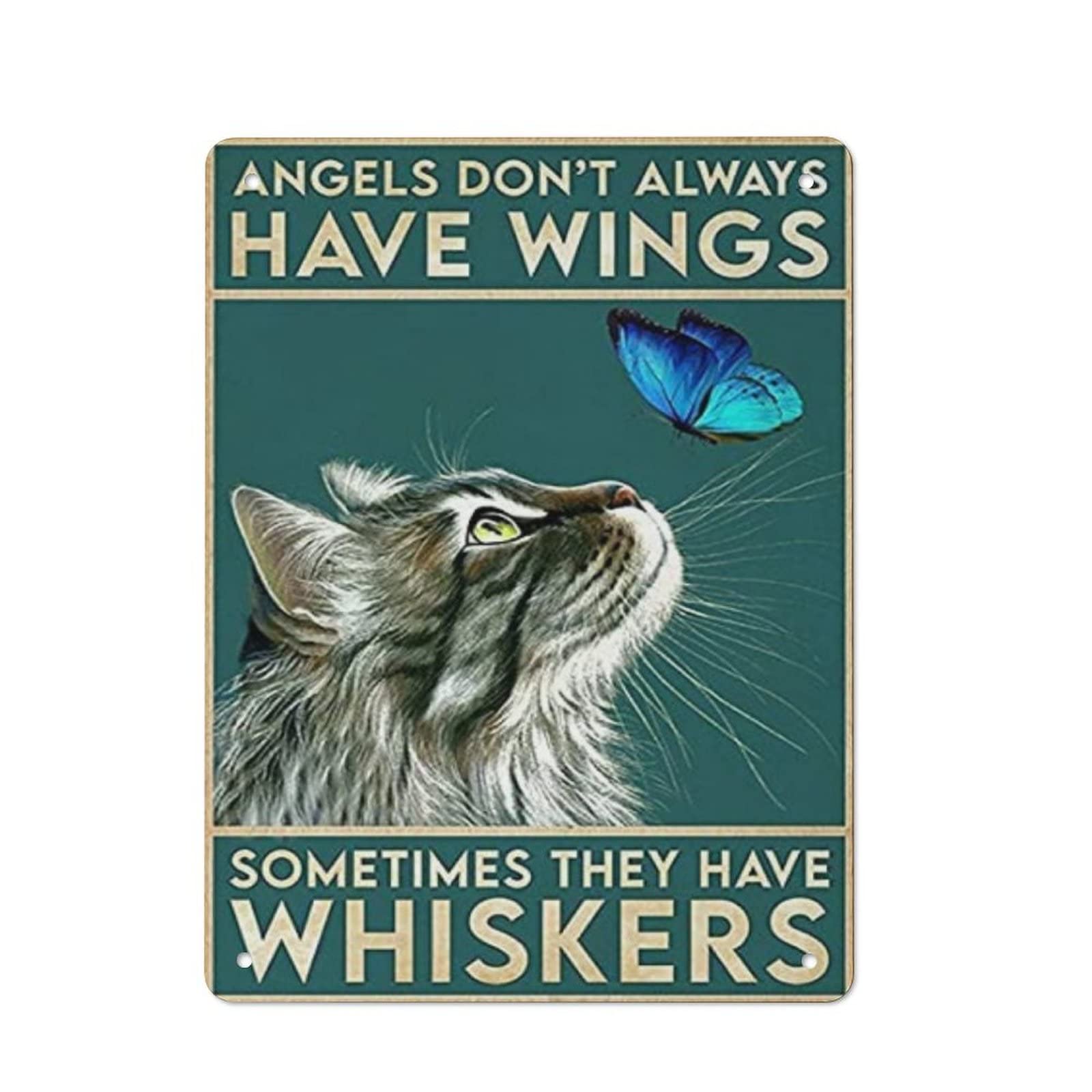 AOOEDM Angels Don'T Have Wings Sometimes They Have Whiskers Vintage Tin Sign Metal Tin Signs for Man Cave Funny Art Wall Plaque Kitchen Bar Pub Coffee Shop Wall Decor