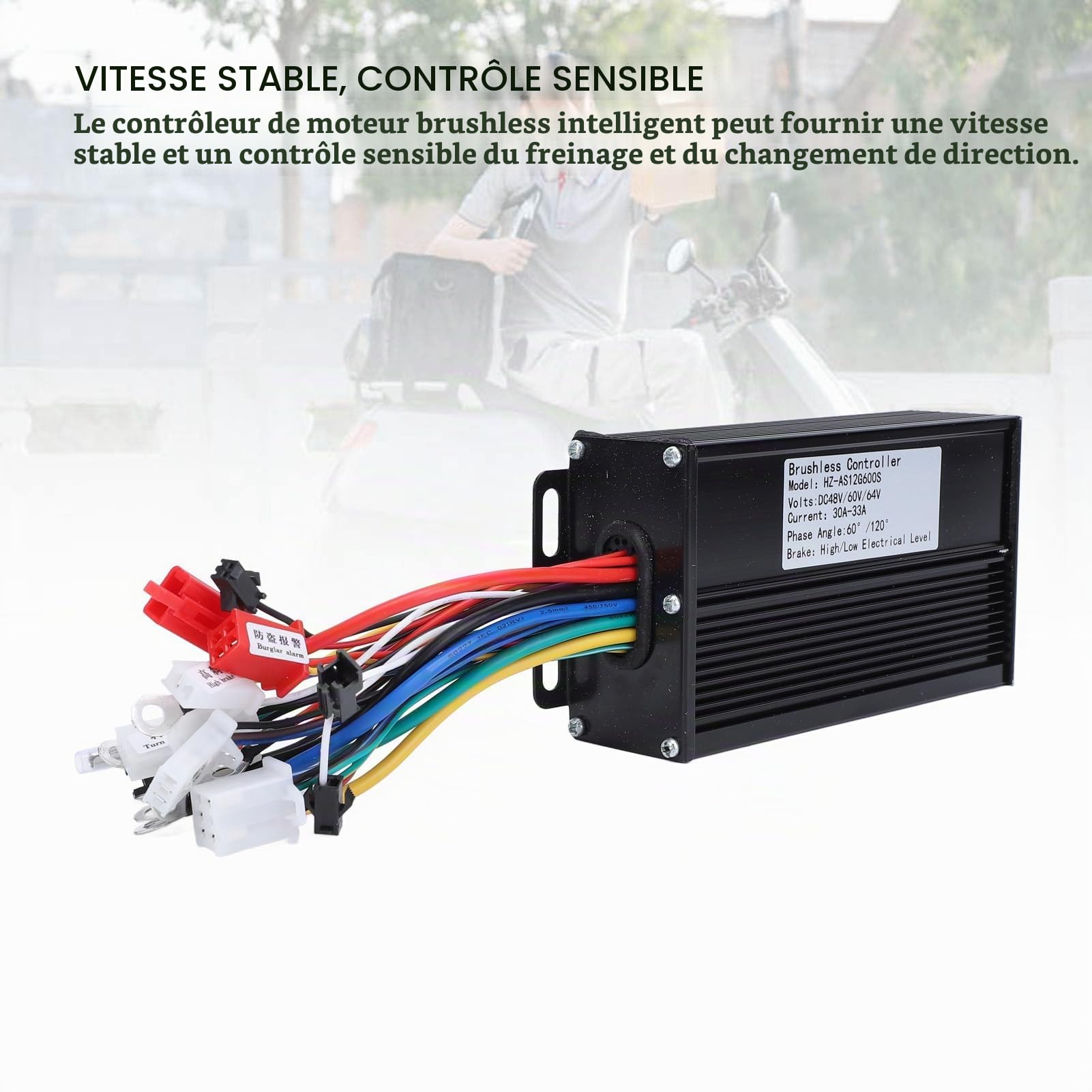 BuyWeek Contrôleur de Moteur sans Balais, 48V 60V 64V 600W Contrôleur de Moteur en Alliage d'Aluminium pour Vélo Électrique Scooter Électrique (HZ-AS12G600S)