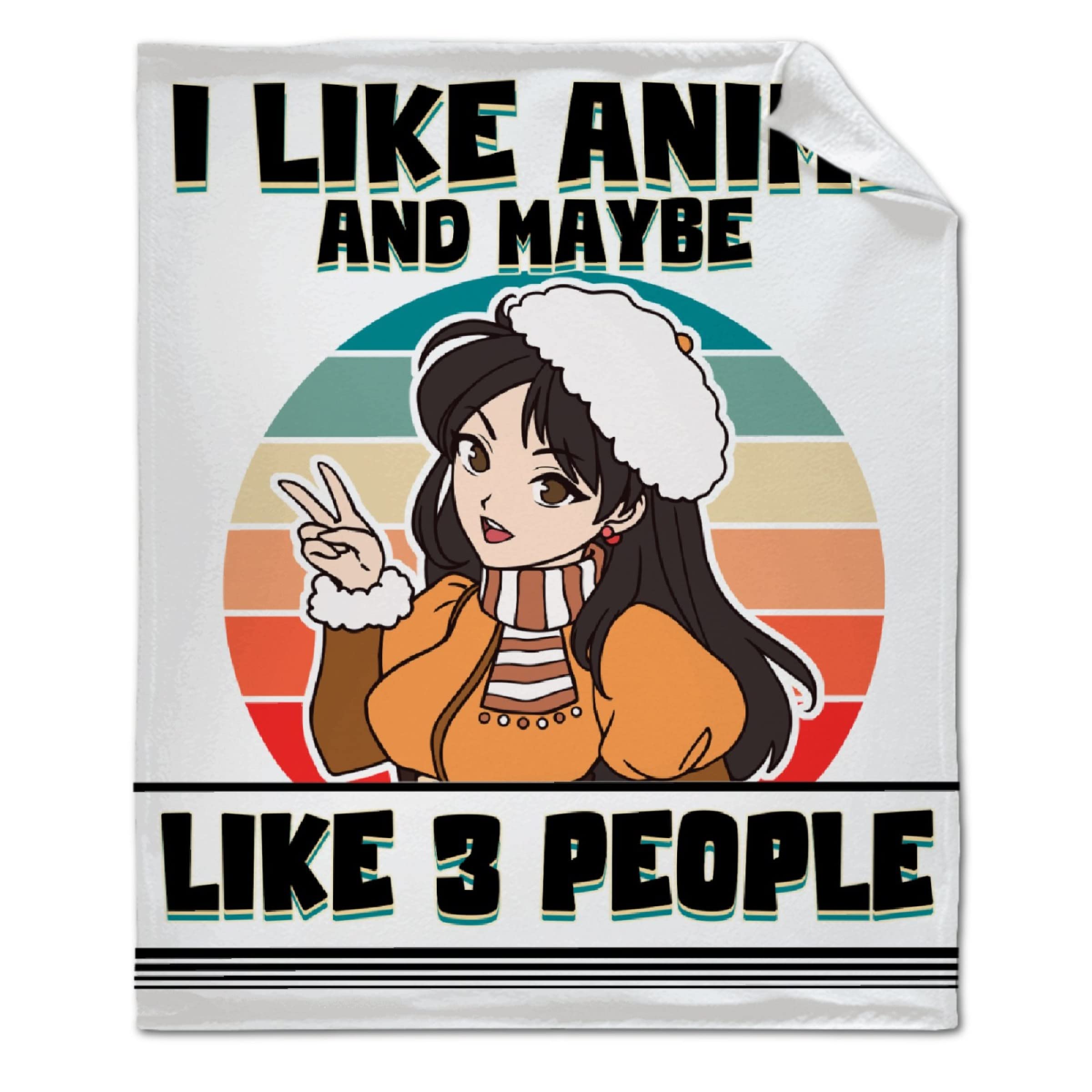 ARTBLANKET I Like Anime and Maybe Like 3 People Throw Blanket Fannel Fleece Super Soft Funny Blanket Travel Throw Blanket for Bed Couch Sofa 60x50 in for Teen Car