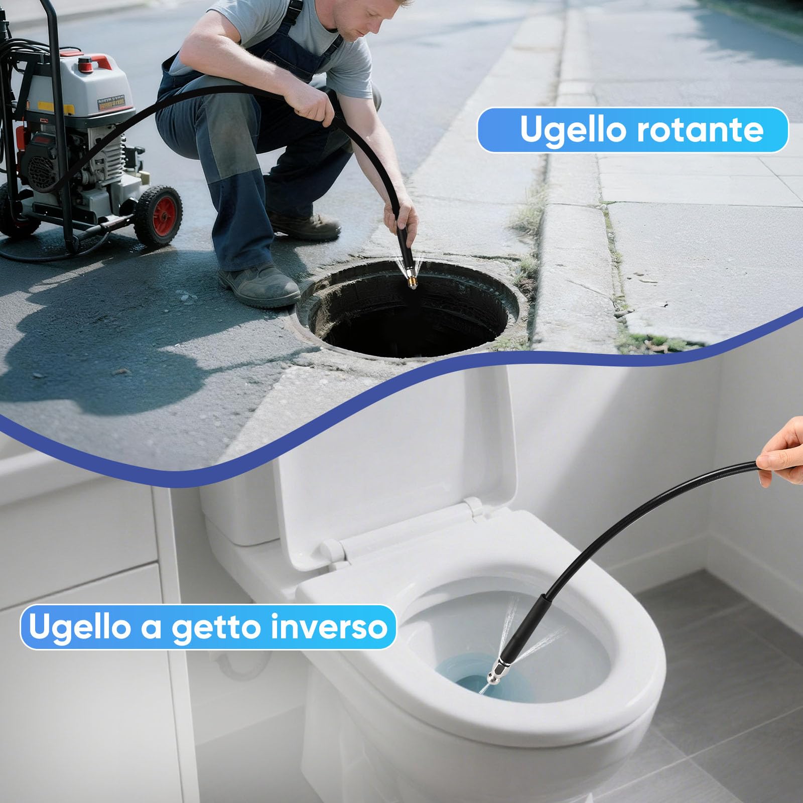 10m Tubo di Sonda Sturatubi Compatibile con Idropulitrici Kärcher K2-K7, CAROD 400 Bar/5800PSI Sonda Spurgatubi Per una Pulizia Facile di Tubi e Lavandini Intasati