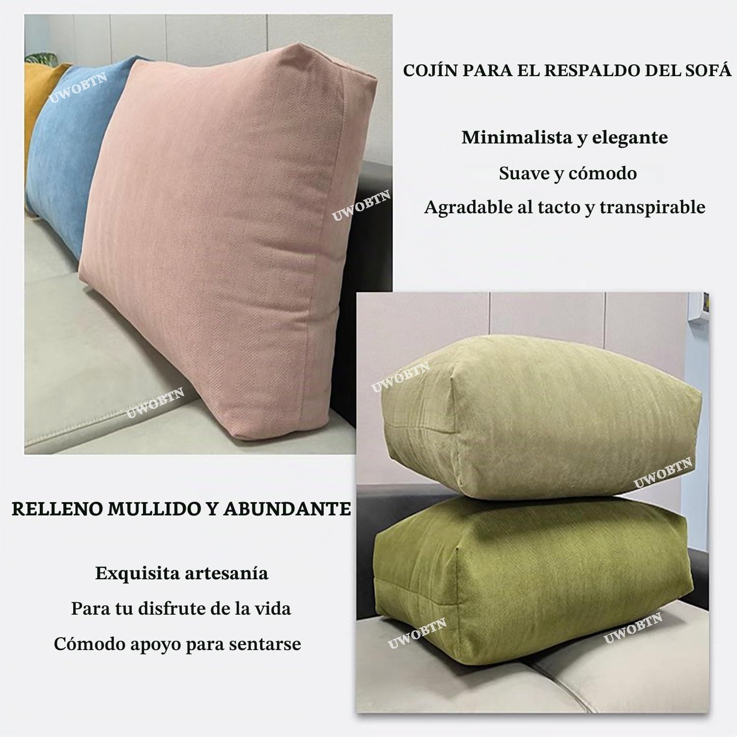 Cojín para Respaldo de Lectura, 60/70/80/90cm Lujo Cómodo Almohada de Lectura de Sofá, Desmontable Almohada de Respaldo de Cama Grande para Cama, Sofá, Silla(A6,90x50x18cm)