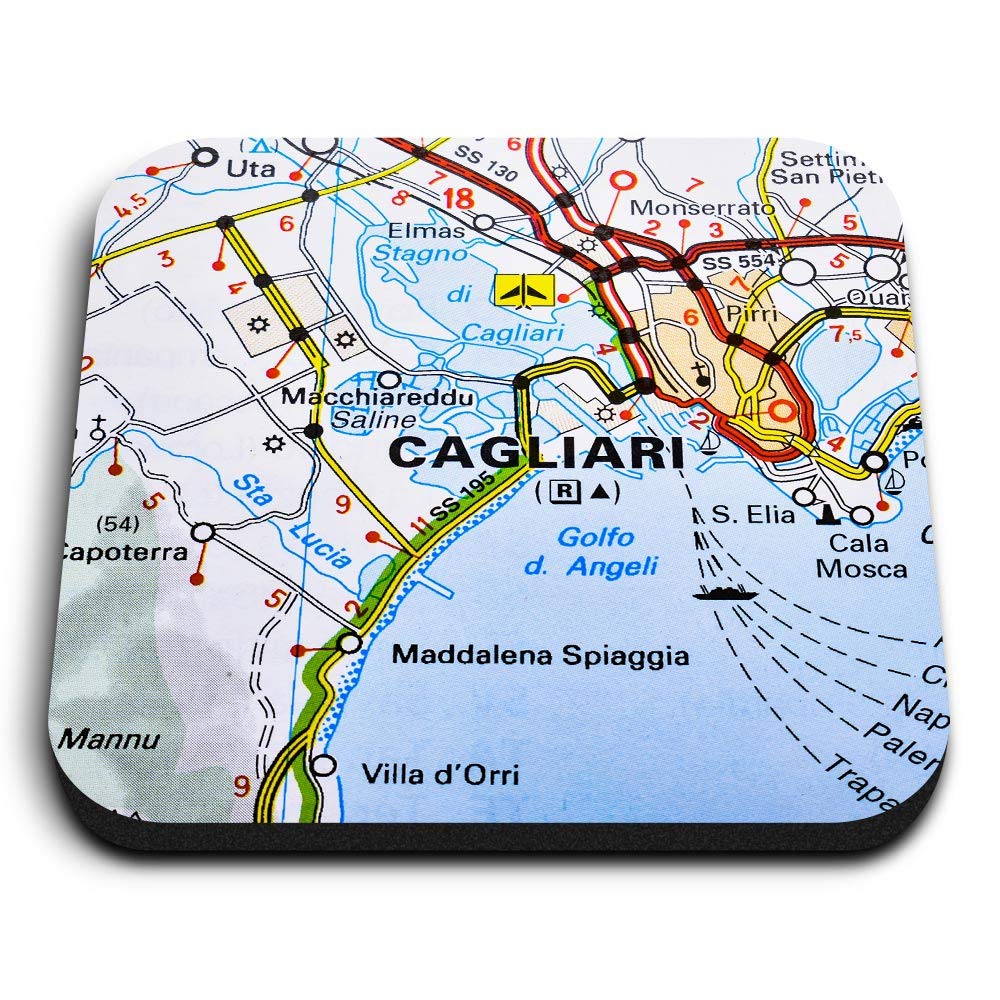 Destination Vinyl Ltd Multicolor 1 X Square Mdf Fridge Magnet - Cagliari Europe Italy Italian Travel Map 44500