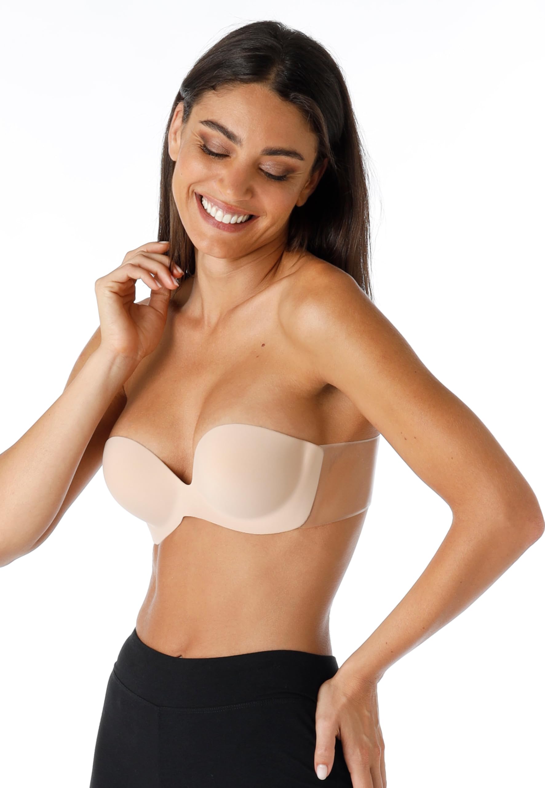 Lovable Reggiseno Fascia Autoreggente, Push-up, Coppe Adesive e Lati Trasparenti, Sostegno Invisibile, Senza Spalline, Invisible Secret Donna