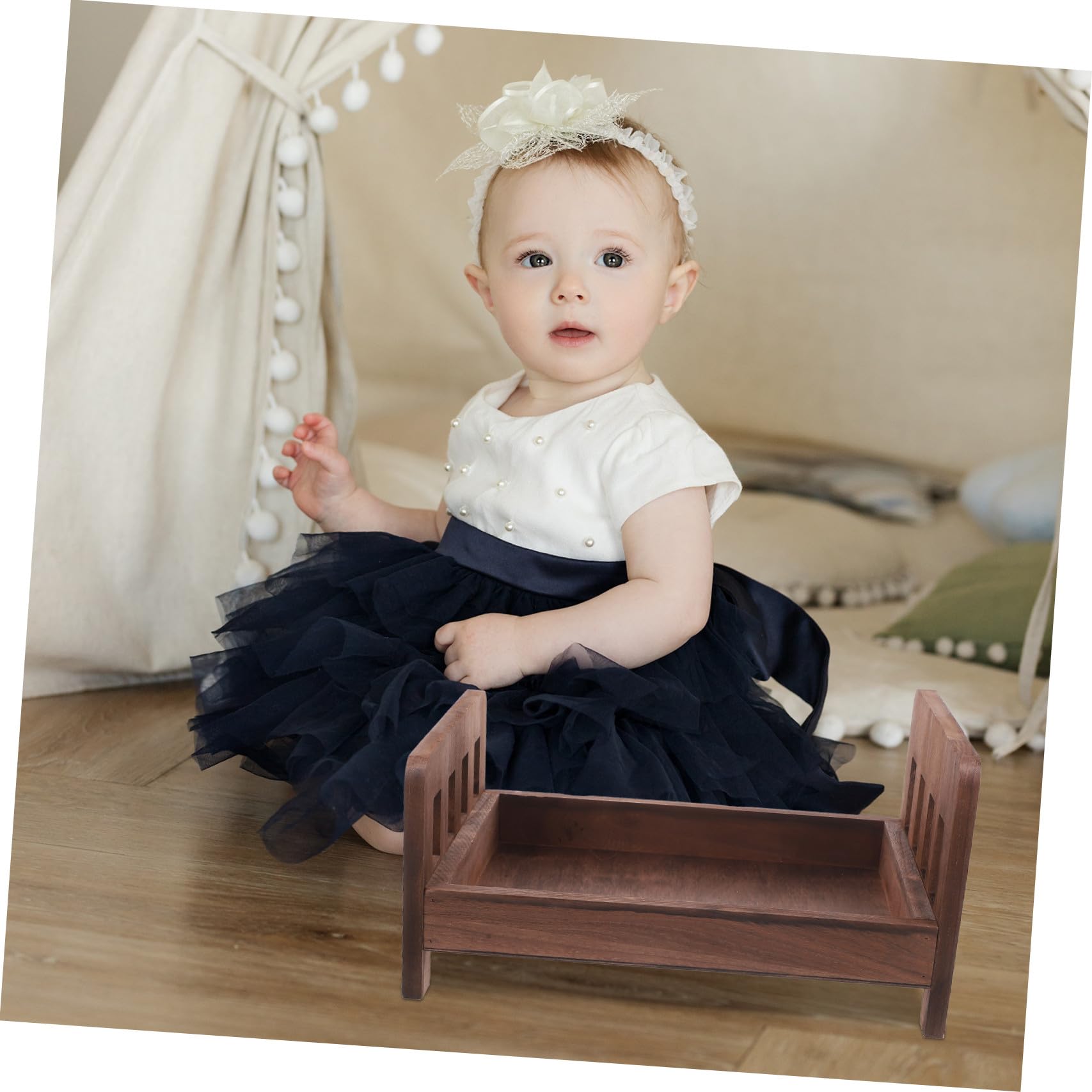 Housoutil Accesorios para Fotografía de Recién Nacidos Diseño Adorable Práctico y Resistente Cama de Madera Vintage para Sesiones de Fotos de Bebés