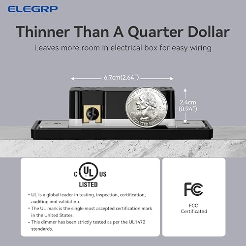 Vista 9 de ELEGRP Interruptor de luz digital para luces LED / CFL regulables de 300 W e incandescentes/halógenos de 600 W, atenuador deslizante LED de un solo