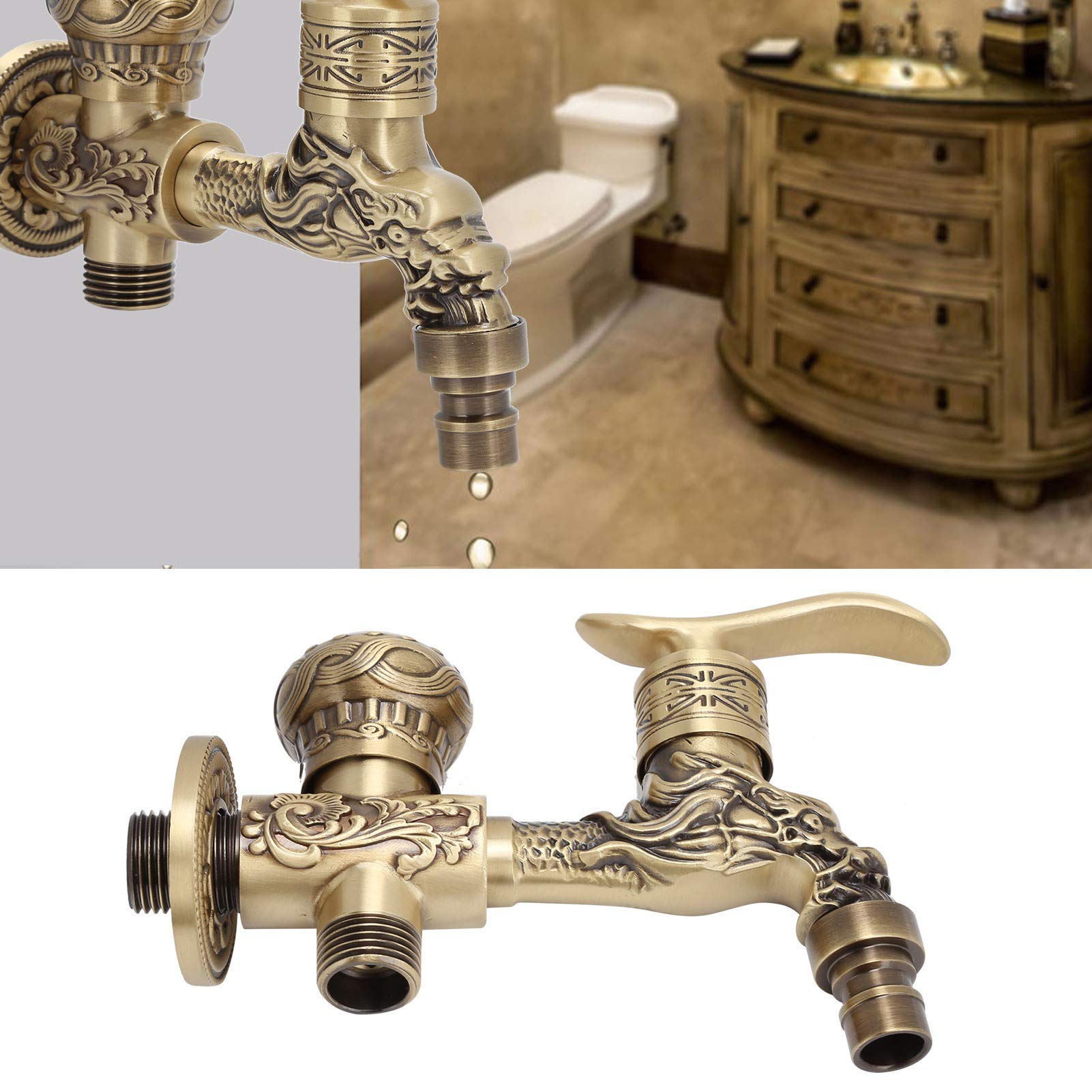 3 rubinetti da giardino vintage, 1/2", in ottone, lungo