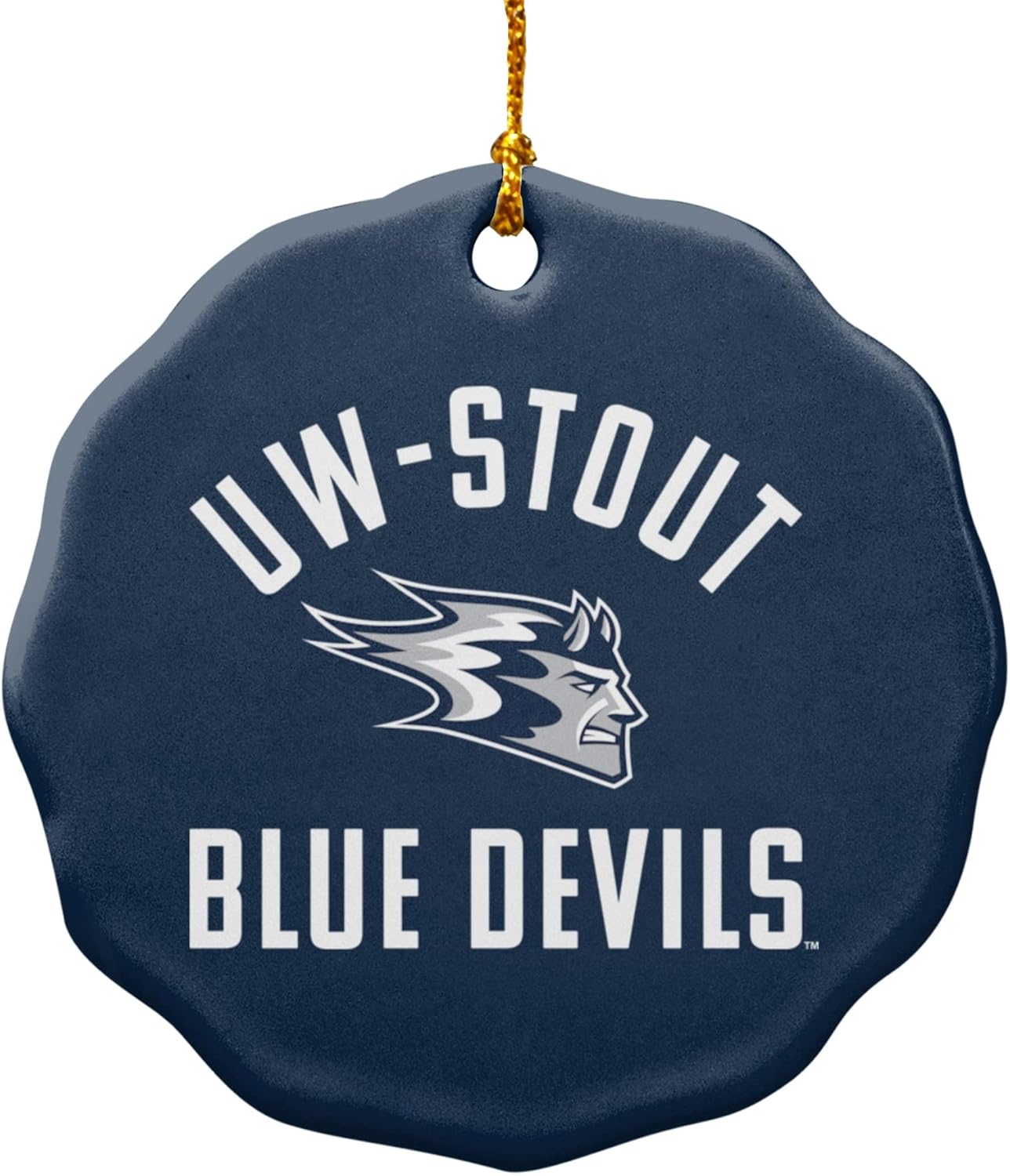 GRAPHICS & MORE University of Wisconsin - Stout Blue Devils Logo Porcelain Scalloped Holiday Christmas Tree Ornament - 2.8" (7.1 cm)