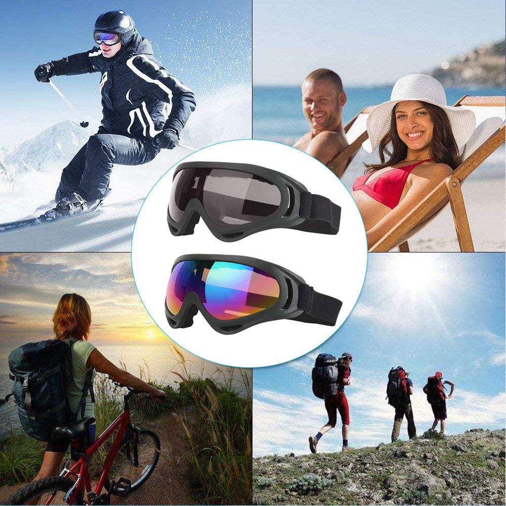 2 Pièces Lunettes de Ski de Plein Air, Lunette de Ski Homme & Femme, Ajustable Brise-vent Protection UV PC ère Lunettes de Neige pour Le Ski pour l'Alpinisme, Le Ski, Le Surf (Coloré, Gris)