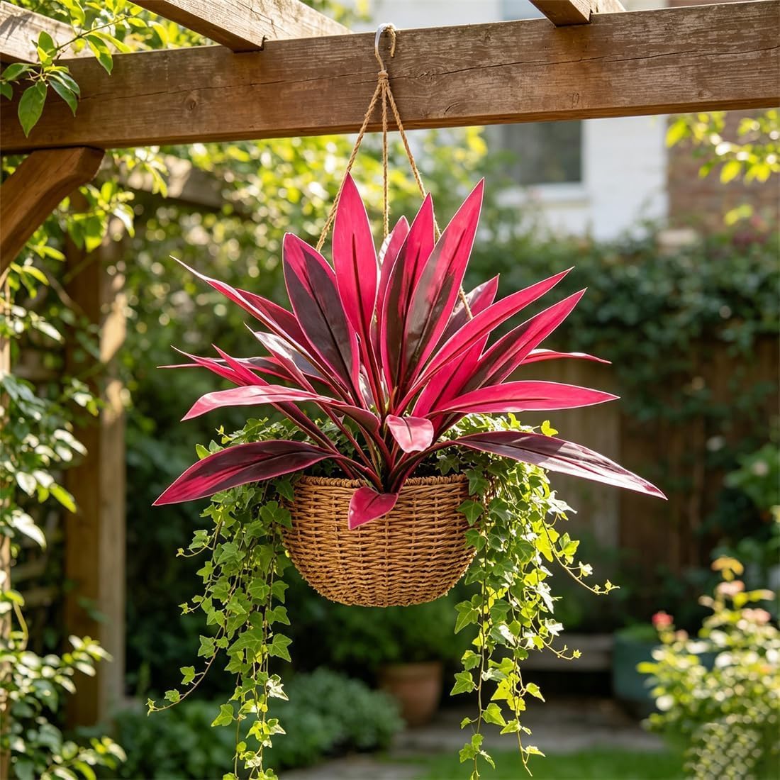 Artificial Ti Plant, Artificial Hawaiian Ti Plant Outdoor, No-Fuss Year-Round Vibrant Foliage, Outdoor Artificial Tropical Plant, UV Resistant & Waterproof, for Front Porch Patio Garden (4Pcs)