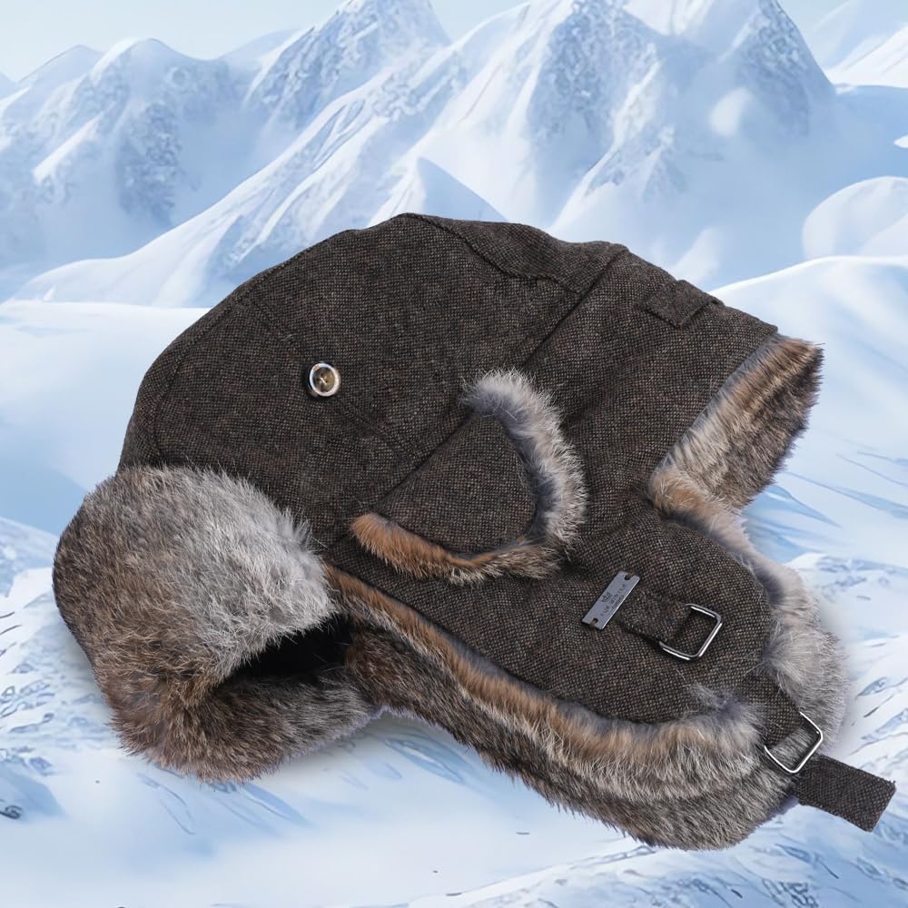 Unisex Fliegermütze Rib Wolle Bomber Aviator Pilot Hat Faux Fellmütze Winter Russische Mütze Herren Bomber Hut