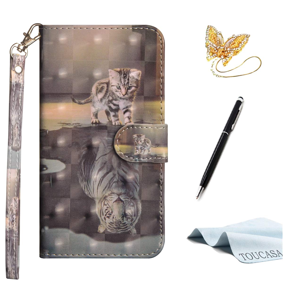 TOUCASAGalaxy S8 case, PU Leather Wallet with Ultra Smooth [3D Surface] for Samsung S8-Tiger Cat