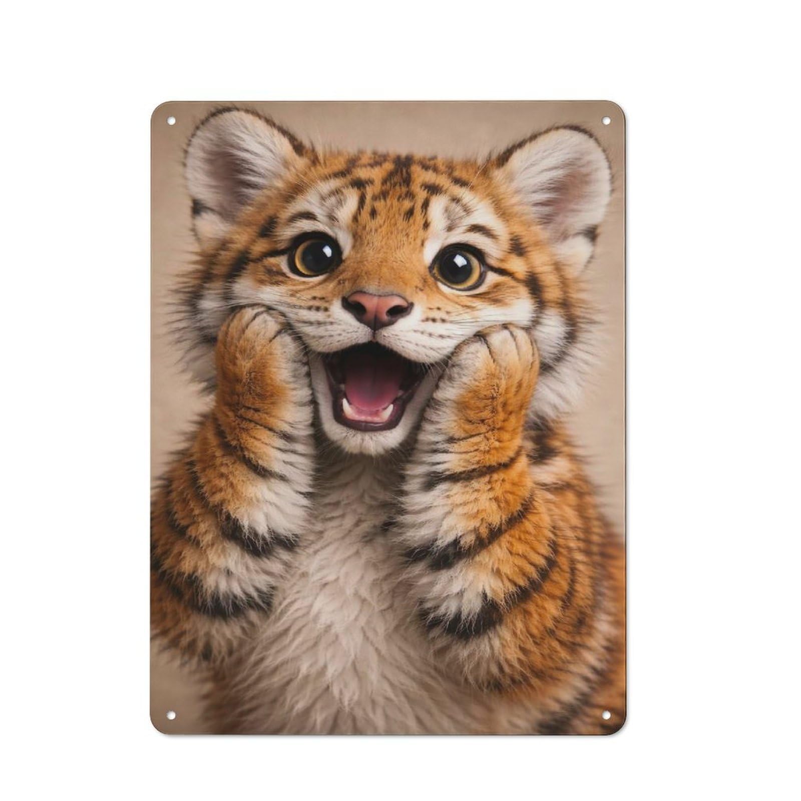 Junmoney Style-12 Cute Tiger Cub Portrait Rustic Metal Plaque 40X30cm For Café Or Restaurant, Wall Decor For People Reorganising Café And Restaurant