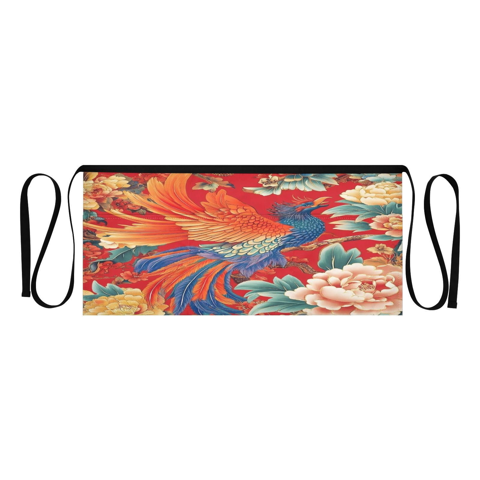 Kigai Peony Phoenix Server Aprons for Men Women Water & Oil Resistant Waitress Waiter Waist Apron with 3 Pockets