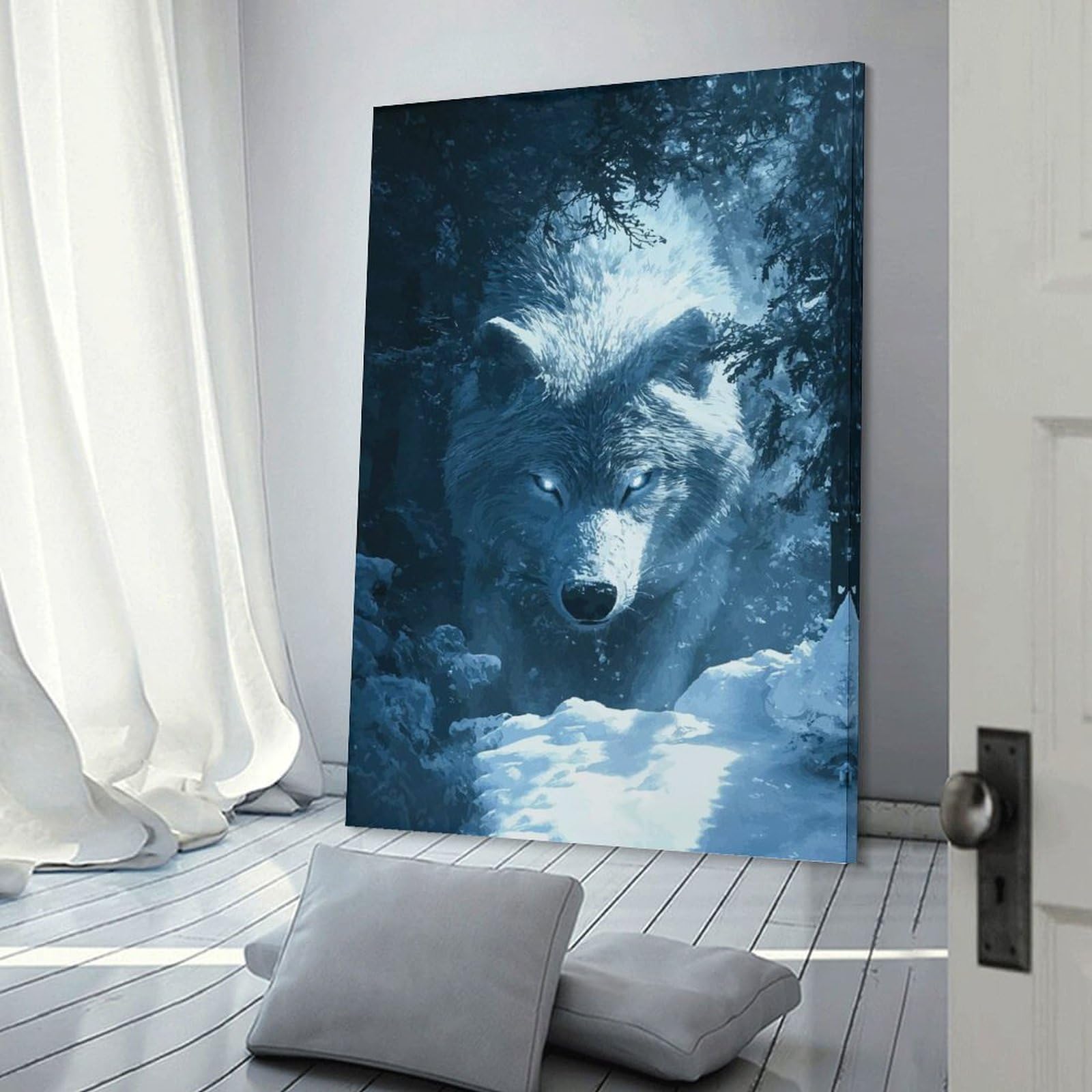 Junmoney White Wolf in Snowy Forest Canvas Art Print, 20x30inch(50x75cm), for Office Decor, Home Working Or Creative Rooms, A Smart Decor Choice for Study Walls