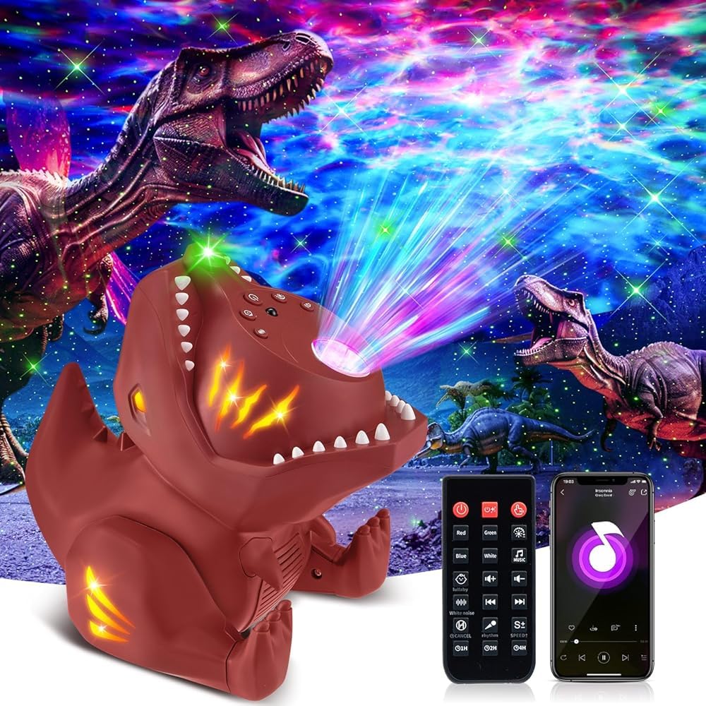 One Fire Dinosaurier Sternenhimmel Projektor Kinder, 144-Modi | 22 Musik + Bluetooth Projektor Kinder Sternenprojektor, Fernbedienung Nachtlicht Weihnachtsdeko Innen Deko Junge Geschenk