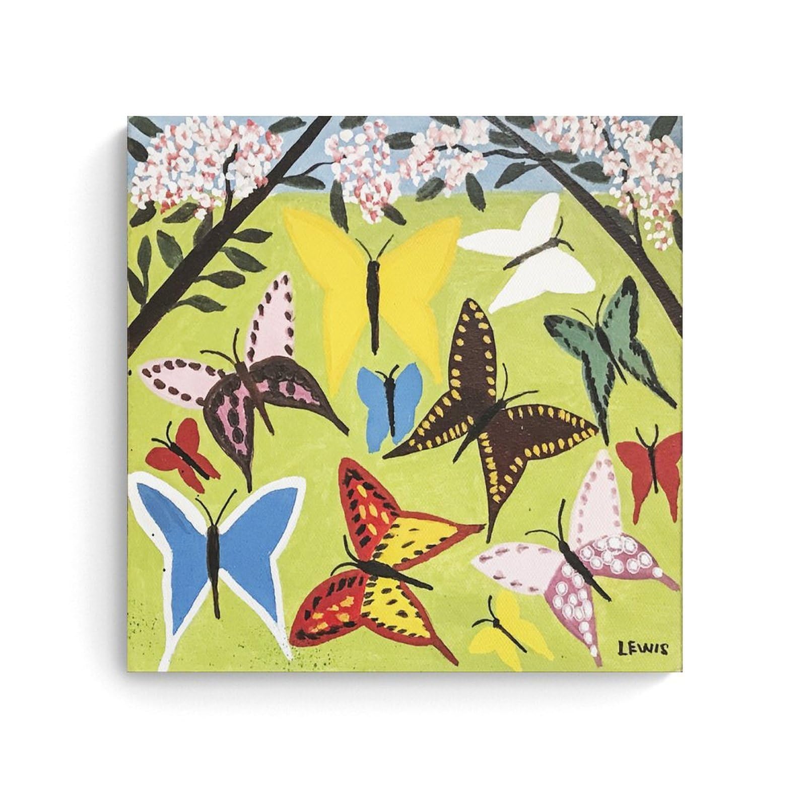 NgAnoh Butterfly by Maud Lewis Canvas Printed Poster Art Print Wall Photo Paint Hanging Picture Family Bedroom Decor Gift 16x16inch(40x40cm)