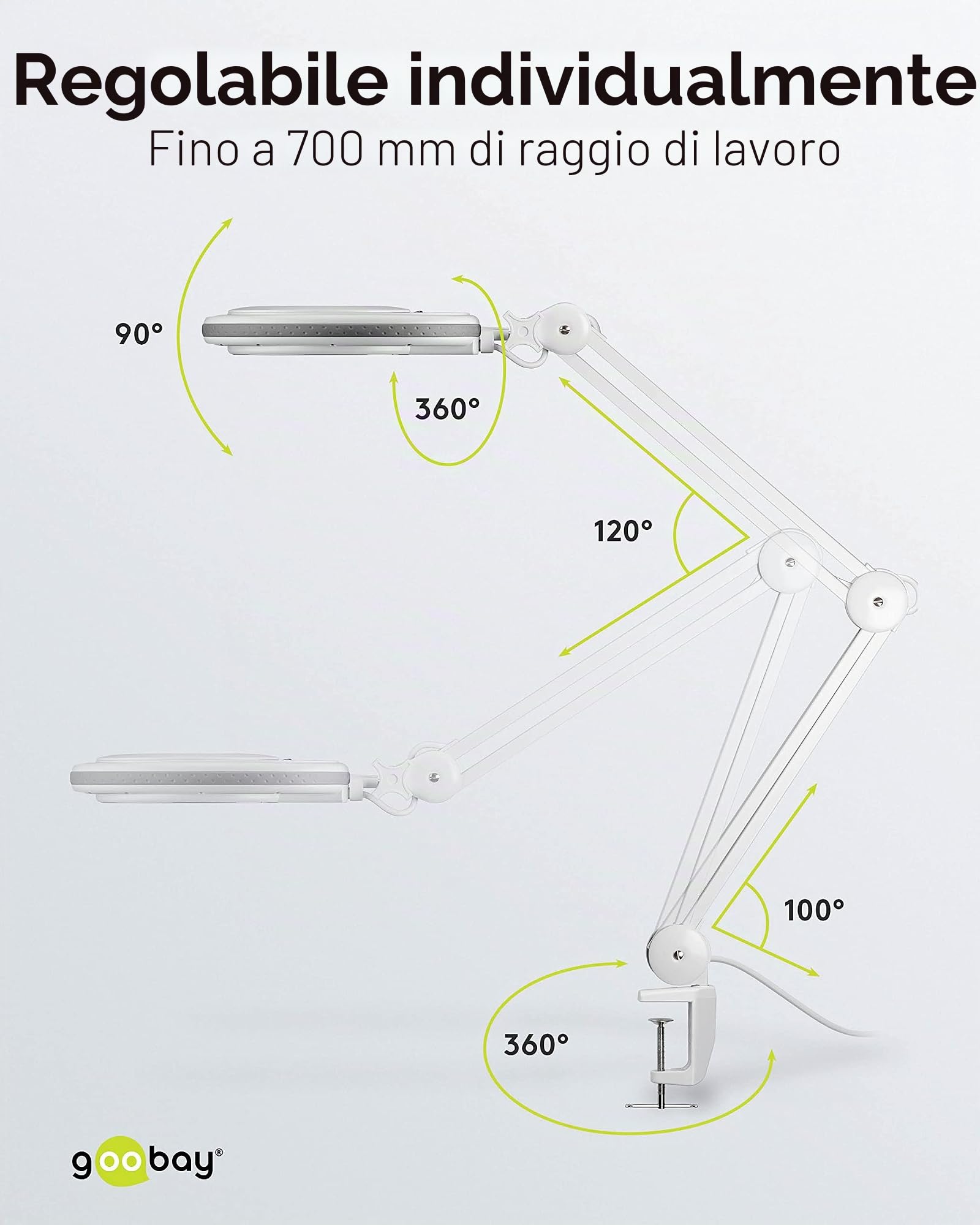 goobay 60361 Lampada con Lente d'Ingrandimento a LED, in plastica, 8 W, Potenza assorbita, Temperatura Colore 6500 K, Flusso Luminoso 650 lm, Tensione di Funzionamento 230 V (AC), Bianco, Weiß