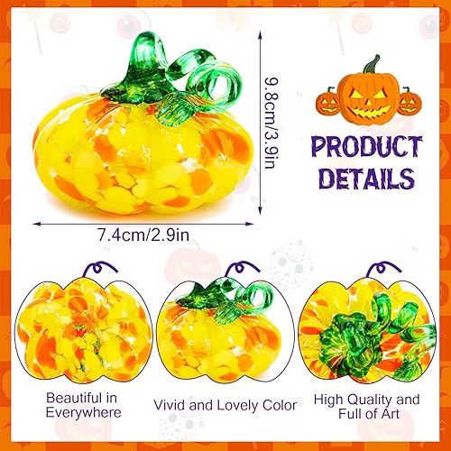 Miniatura 3 de H&D HYALINE & DORA Figura de calabaza de vidrio soplado a mano para decoraciones de otoño, calabaza de cristal amarillo, decoración de mesa para