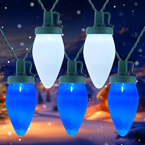 Miniatura 9 de Luces de Navidad C9 impermeables para exteriores, 81 pies, 100 luces LED C9 con temporizador y 8 modos de luz, luces de árbol de Navidad conectables