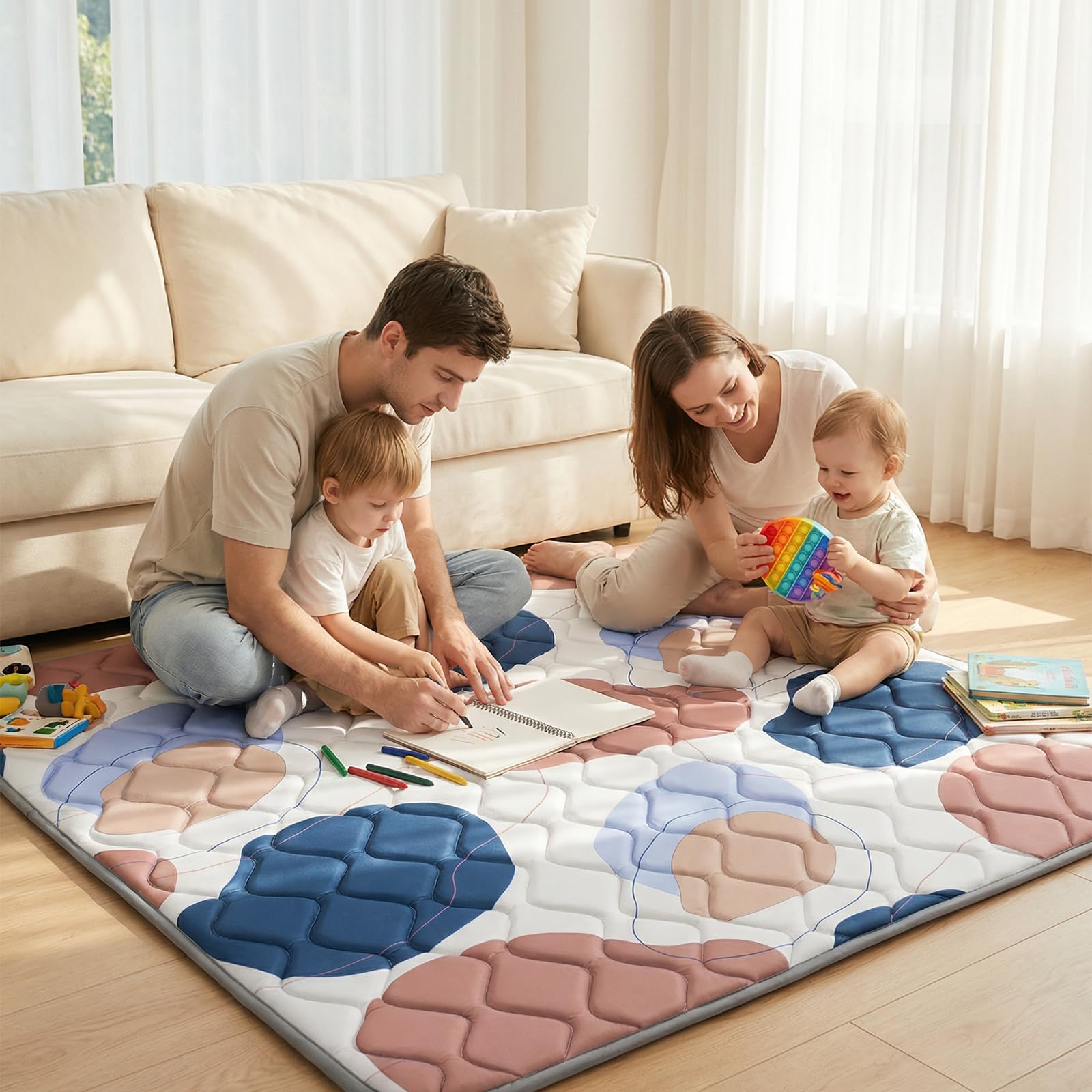 UBRAVOO Tapis de jeu pour bébé, tapis de parc à ramper épais et doux en mousse pour bébés et tout-petits, tapis d'éveil pliable, antidérapant et lavable en machine (art moderne, 180,3 x 150 cm)