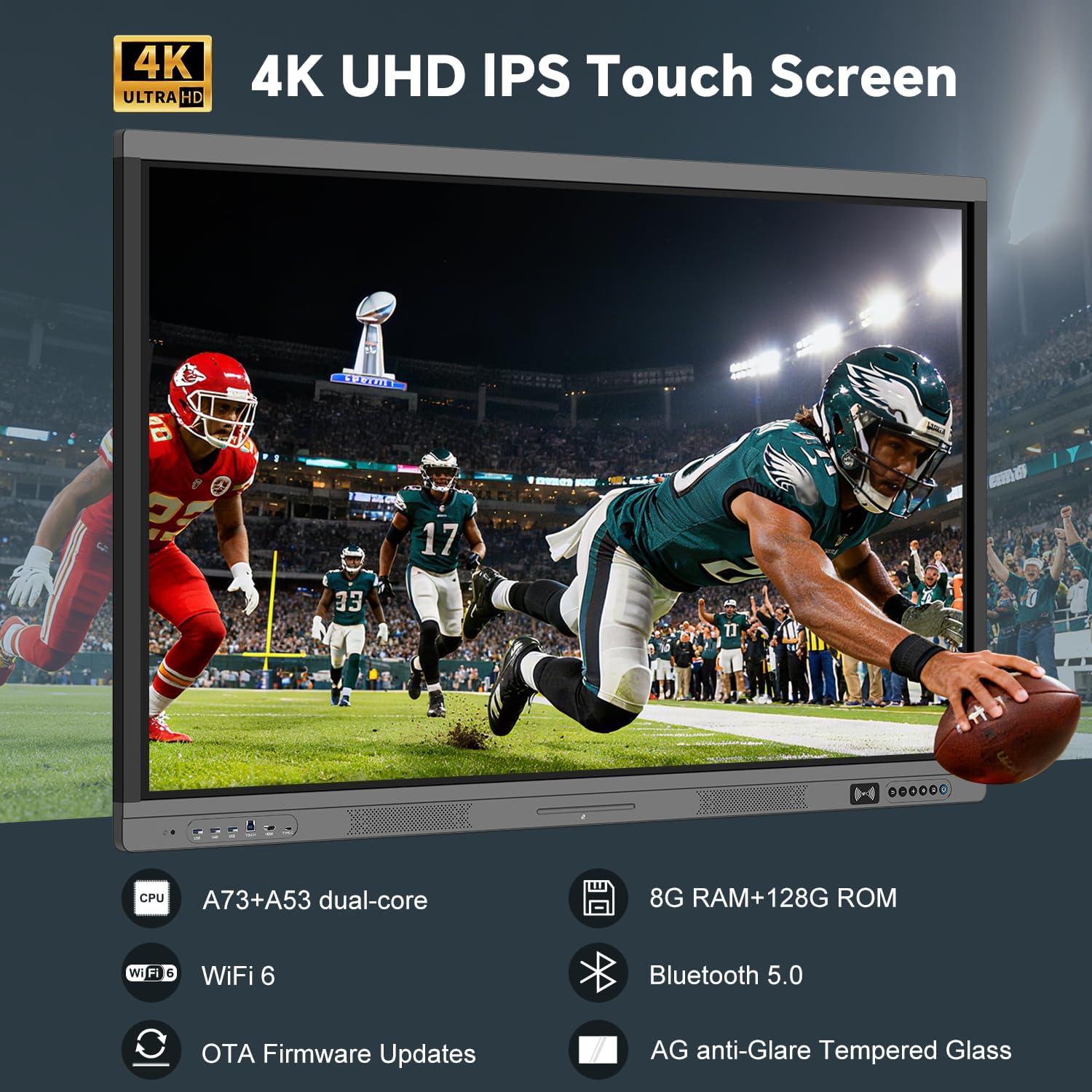 55" Smart Board, 4K Digital Whiteboard for Office, Hybrid Work & Classrooms, Google EDLA-Certified Interactive Whiteboard with Android 14, OTA Updates & Open Apps Ecosystem, 8+128GB Storage