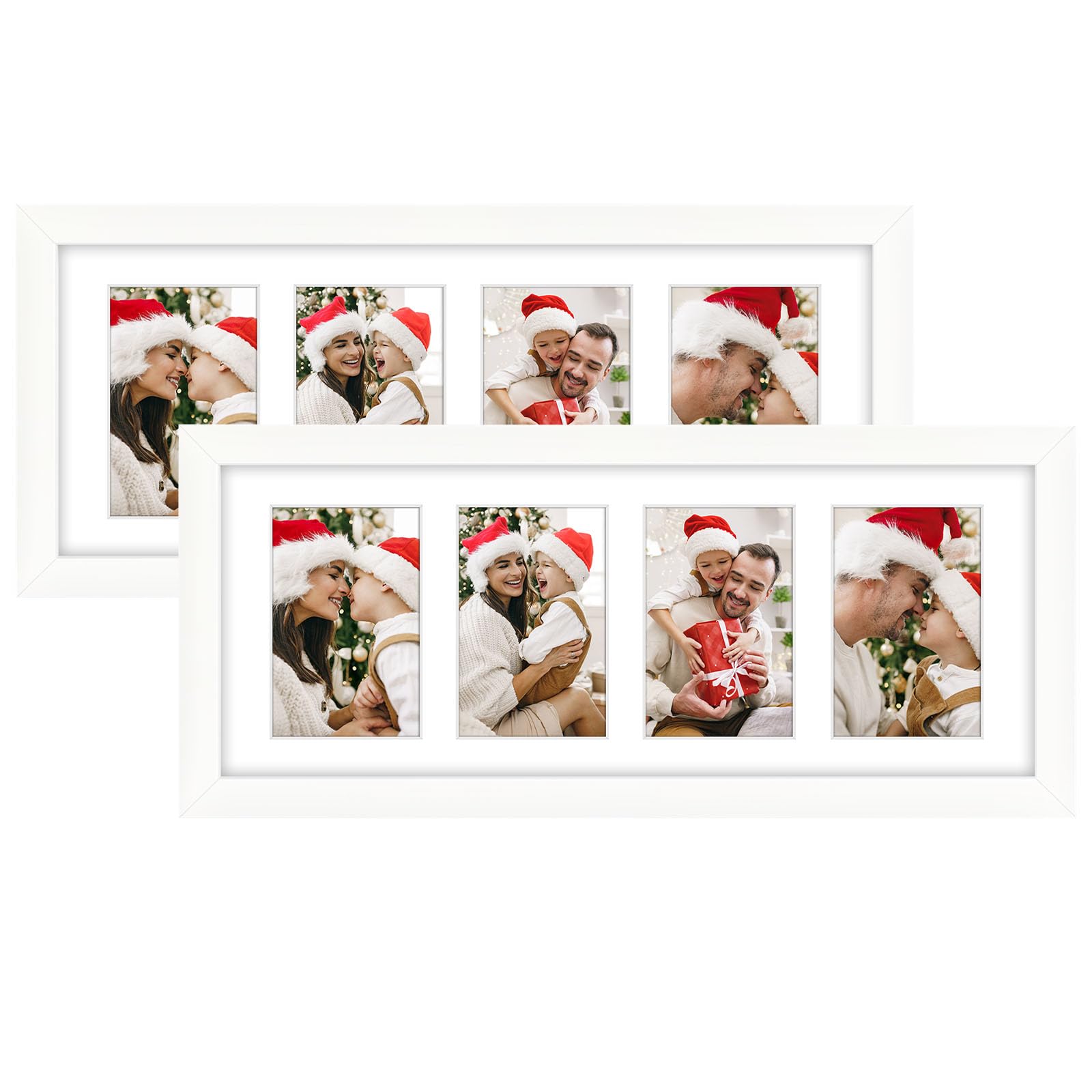 Golden State Art, 8x20 Picture Frame, White, Collage Frame Display Four 4x6 Photos, Horizontal or Vertical, HD Tempered Glass, Real Wood Molding, Wall