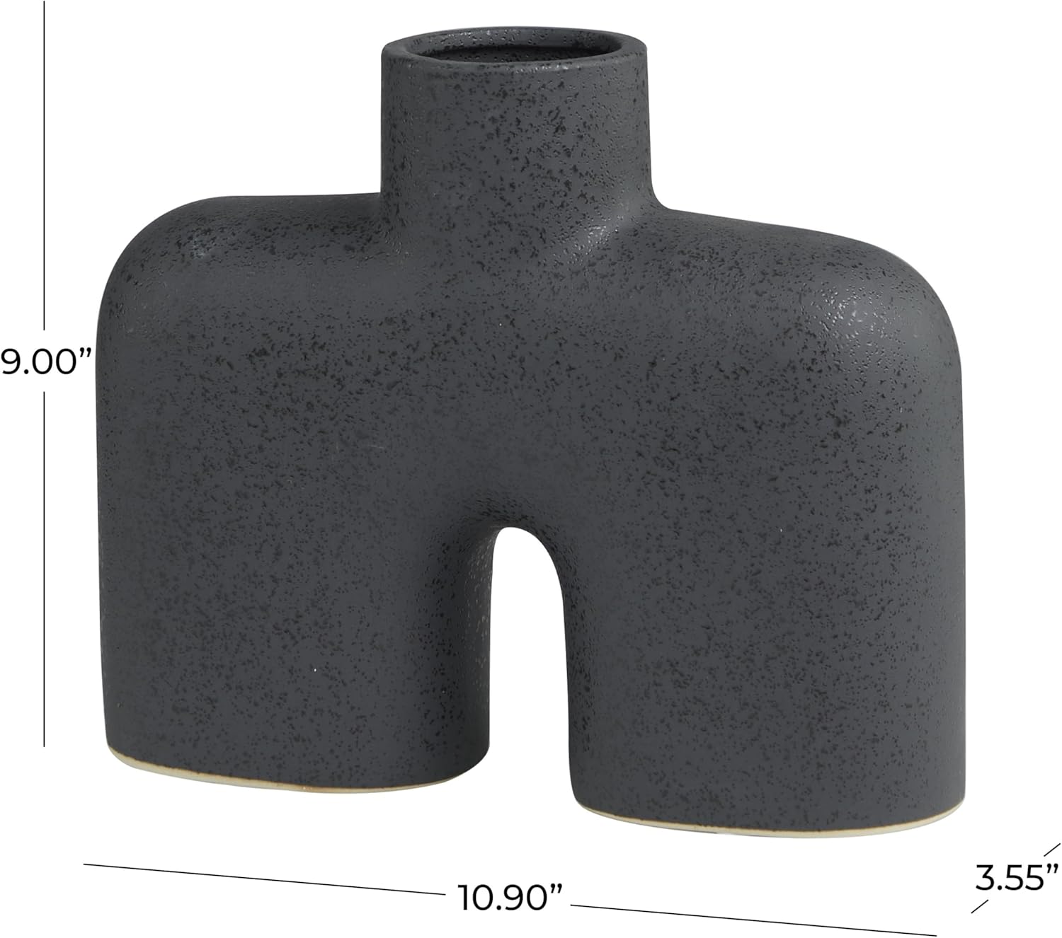 Deco 79 Ceramic Abstract Decorative Vase Short Rounded Arched Centerpiece Vase with Glossy Speckles, Flower Vase for Home Decoration 11" x 4" x 9", Black