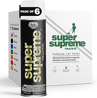 Fox Valley Super Supreme Traffic Marking Spray Paint – 18 oz (6-Pack), Fast-Drying, Long Lasting, Durable & Weather-Resistant - Marking Paint for Roads, Parking Lots, Sidewalks & Factory Floors, White