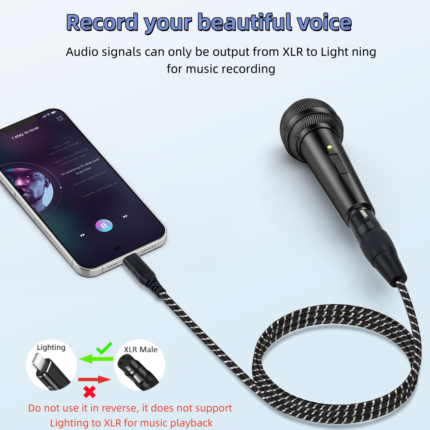 XLR to i Phone Microphone Cable,6.6FT XLR Female to Light ning Microphone Cable for Dynamic Microphones or Recording Karaoke Sing,Compatible with i-Phone 14/13/12 pro max,i-Pad 9/8/7
